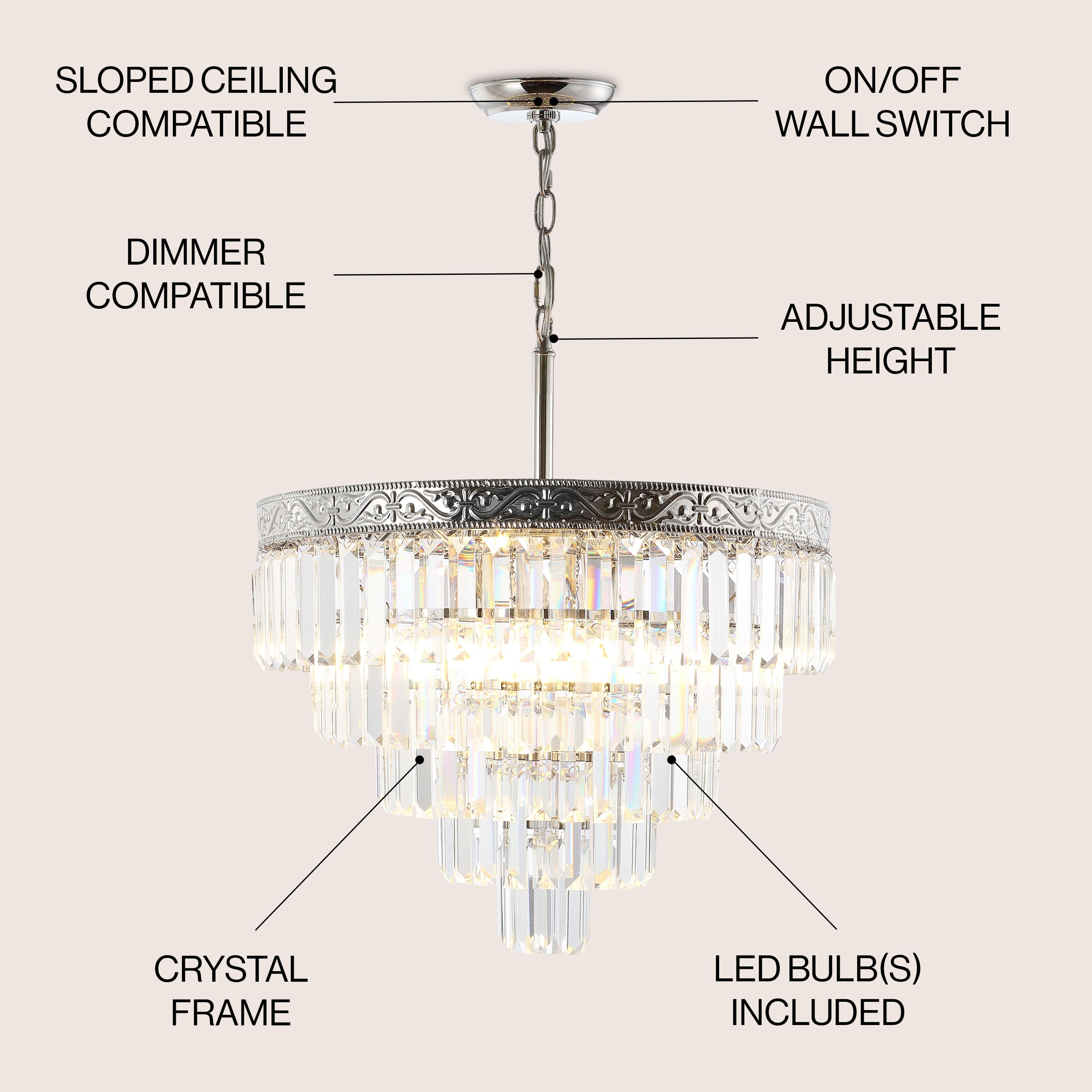JONATHAN Y JYL9007A Wyatt 20" 4-Light Crystal LED Chandelier, Contemporary, Classic, Traditional for living room, dinning room, bedroom, office Bulb Included, Polished Nickel/ Clear