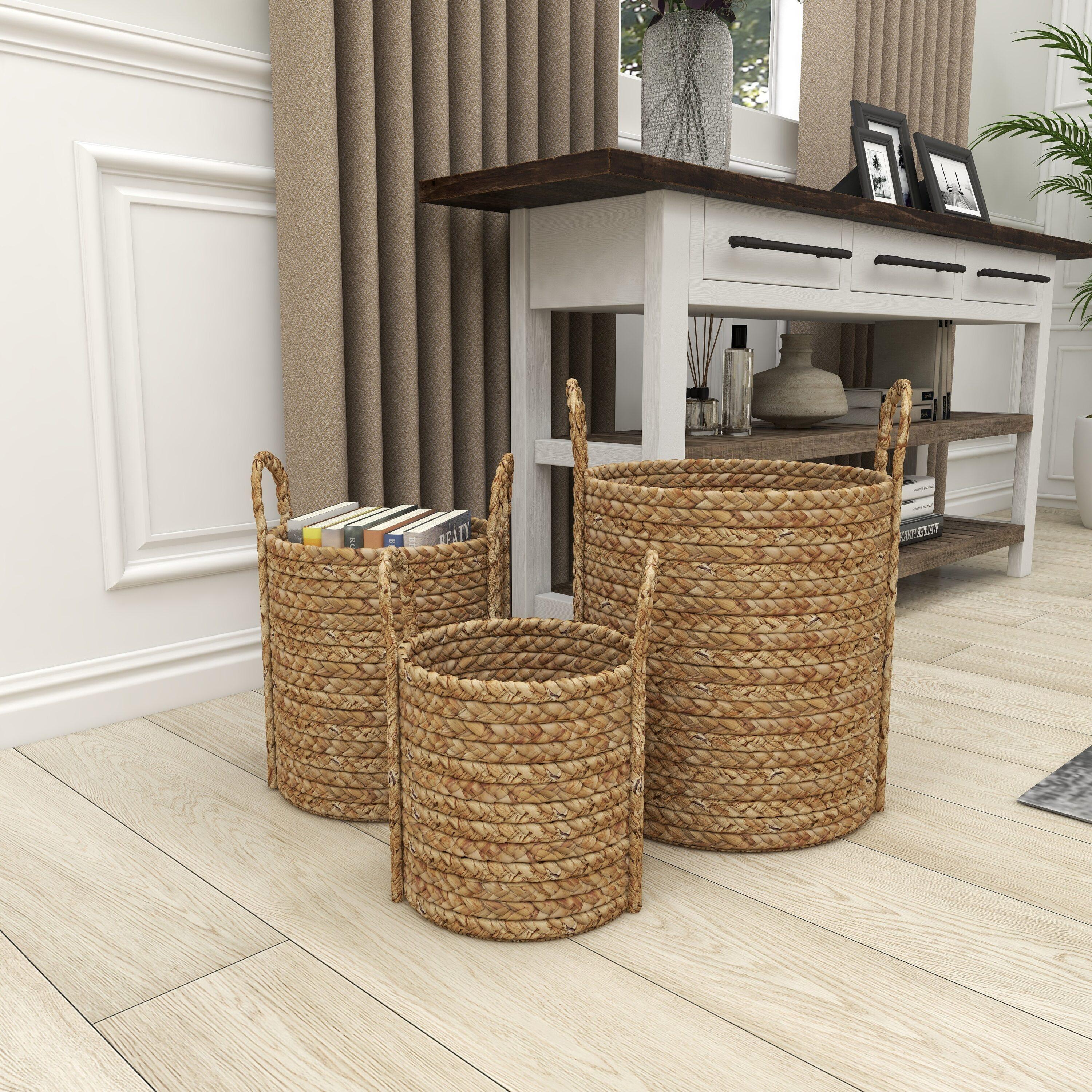 Set of 3 Seagrass Wicker Basket Planters with Handles Natural - Olivia & May: Indoor/Outdoor, 20" Size