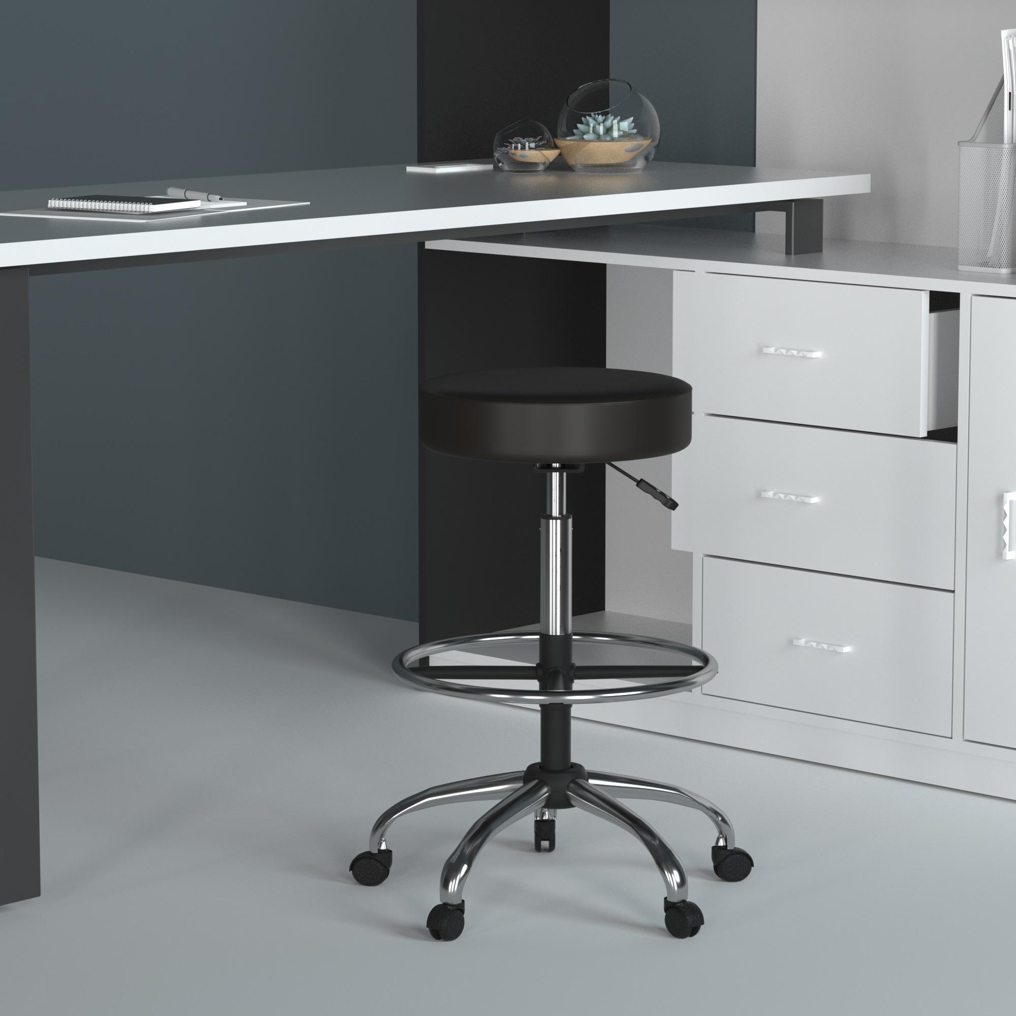 Medical/Drafting Stool Black - Boss Office Products: Antimicrobial Vinyl, Molded Foam, Adjustable Height, Metal Base, No Assembly Required