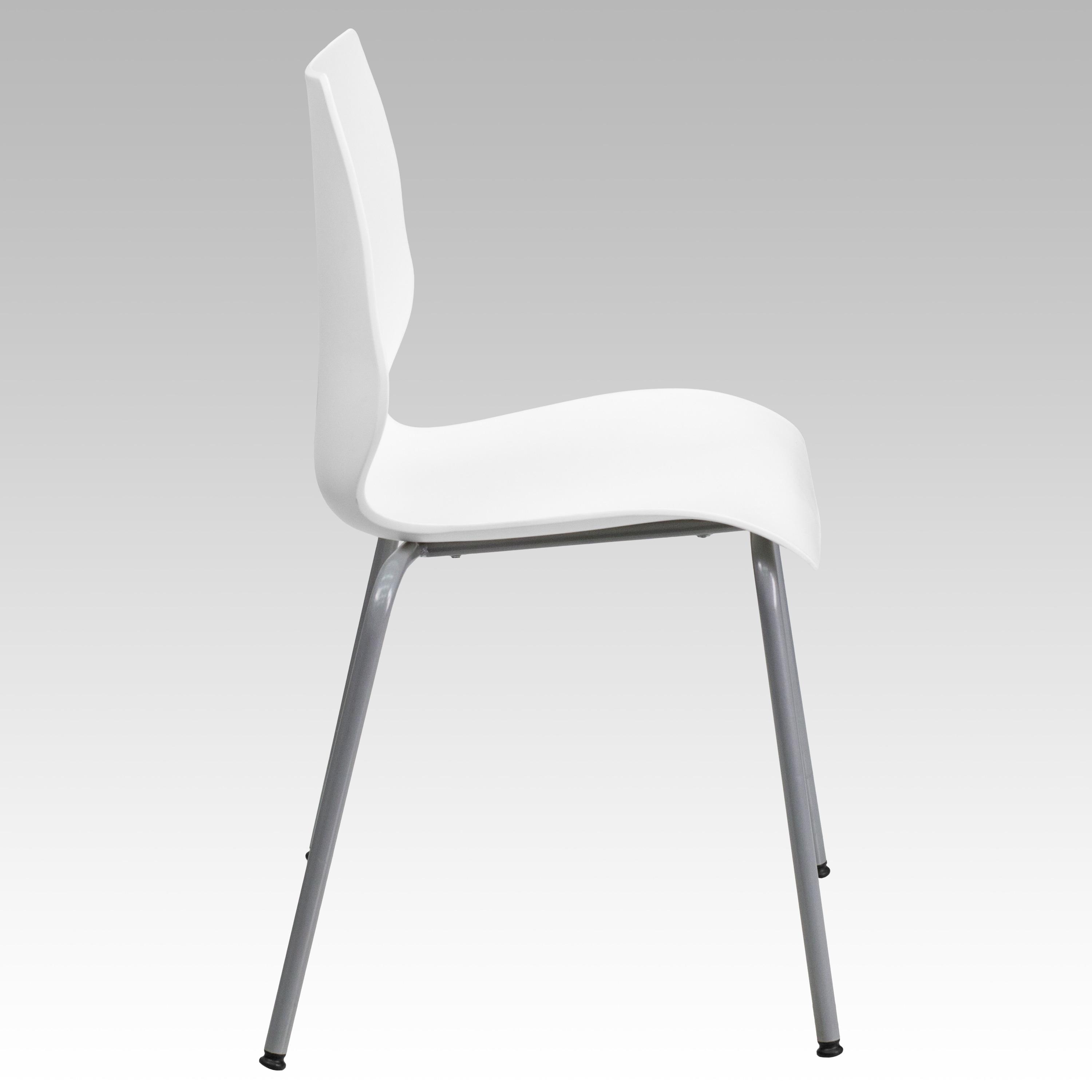 White Ergonomic Metal Stacking Chairs, Set of 5