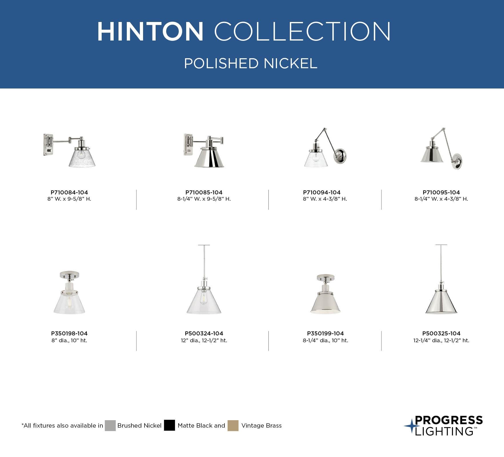 Progress Lighting Hinton 1-Light Semi-Flush Mount Ceiling Light, Polished Nickel, Metal Shade