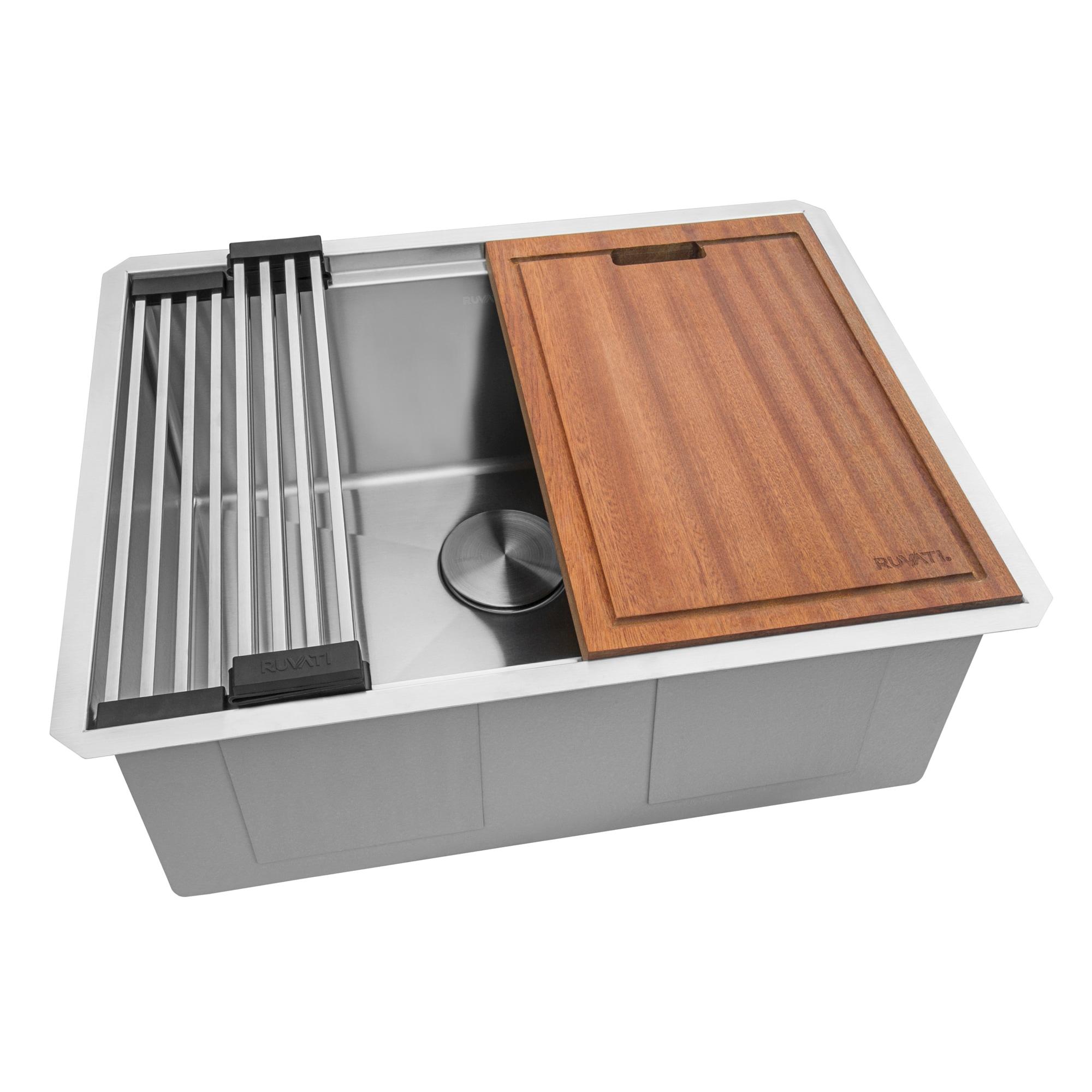 Ruvati Workstation Rounded Corners Undermount Ledge Kitchen Sink with Accessories