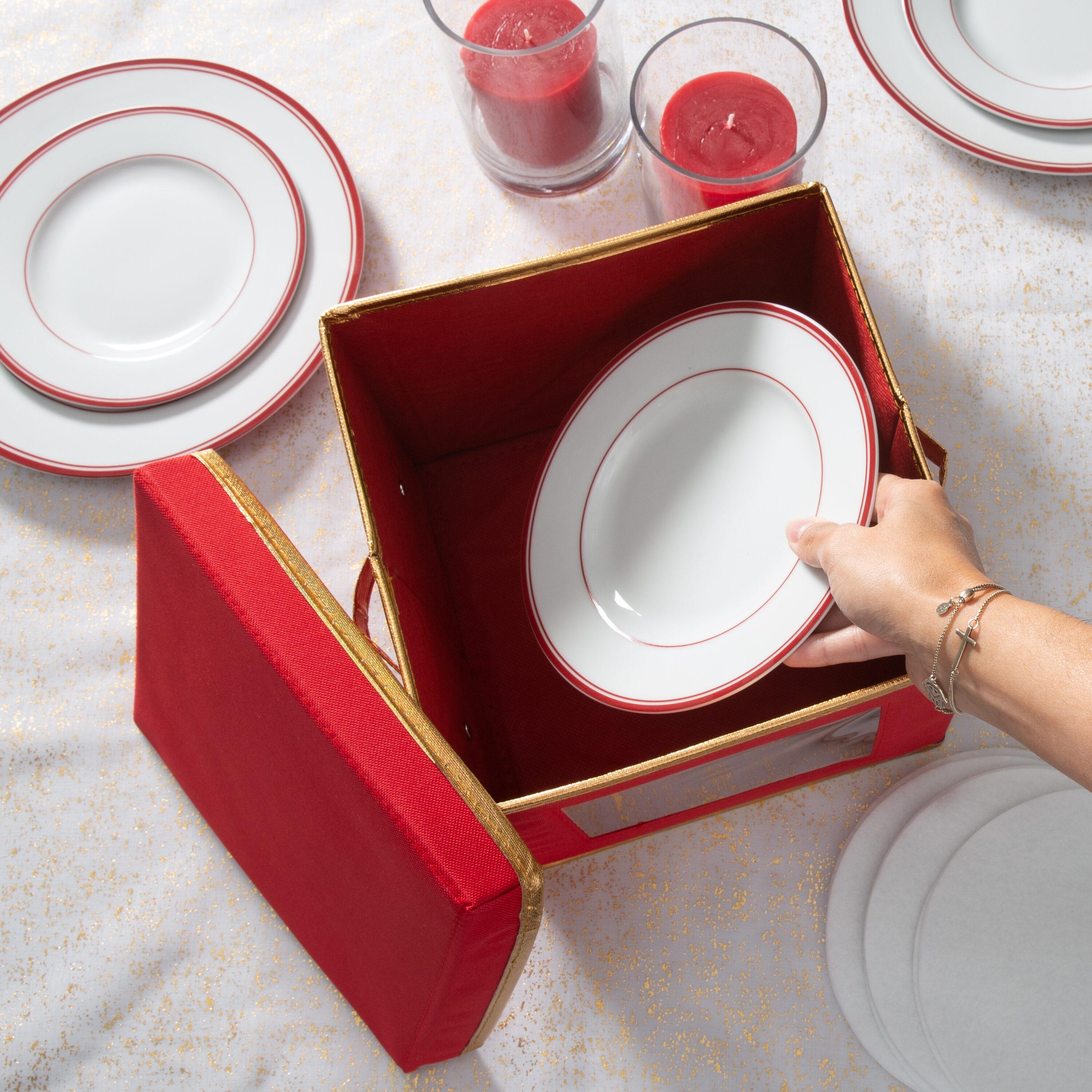 Simplify Salad Plate Dinnerware Storage Box: Red Polyester Organizer, 9"x9"x8"