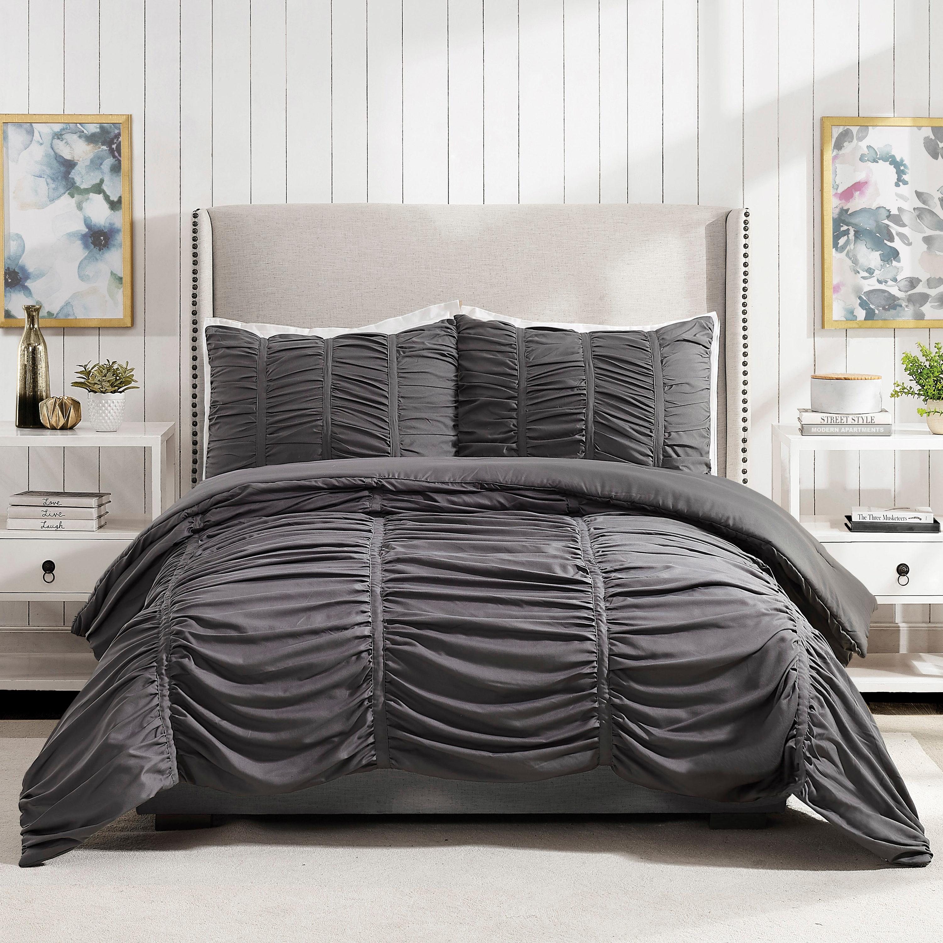 Modern Heirloom Emily Texture T/TXL Emily Texture Comforter Set Dark Gray: Polyester, Machine Washable, Includes Sham