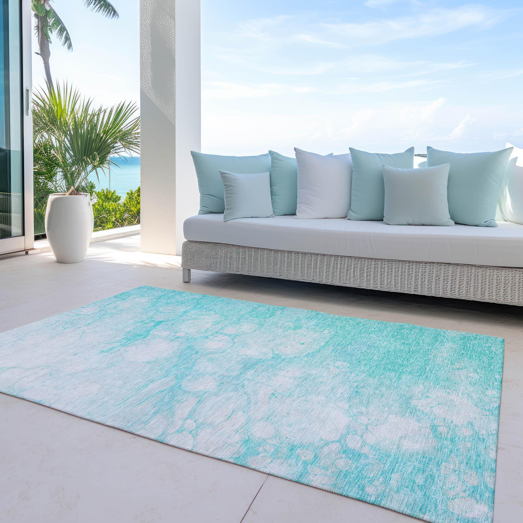 Addison Rugs Chantille Indoor/Outdoor Transitional Abstract Aqua Washable Rectangle Rug, 2'6" x 3'10"