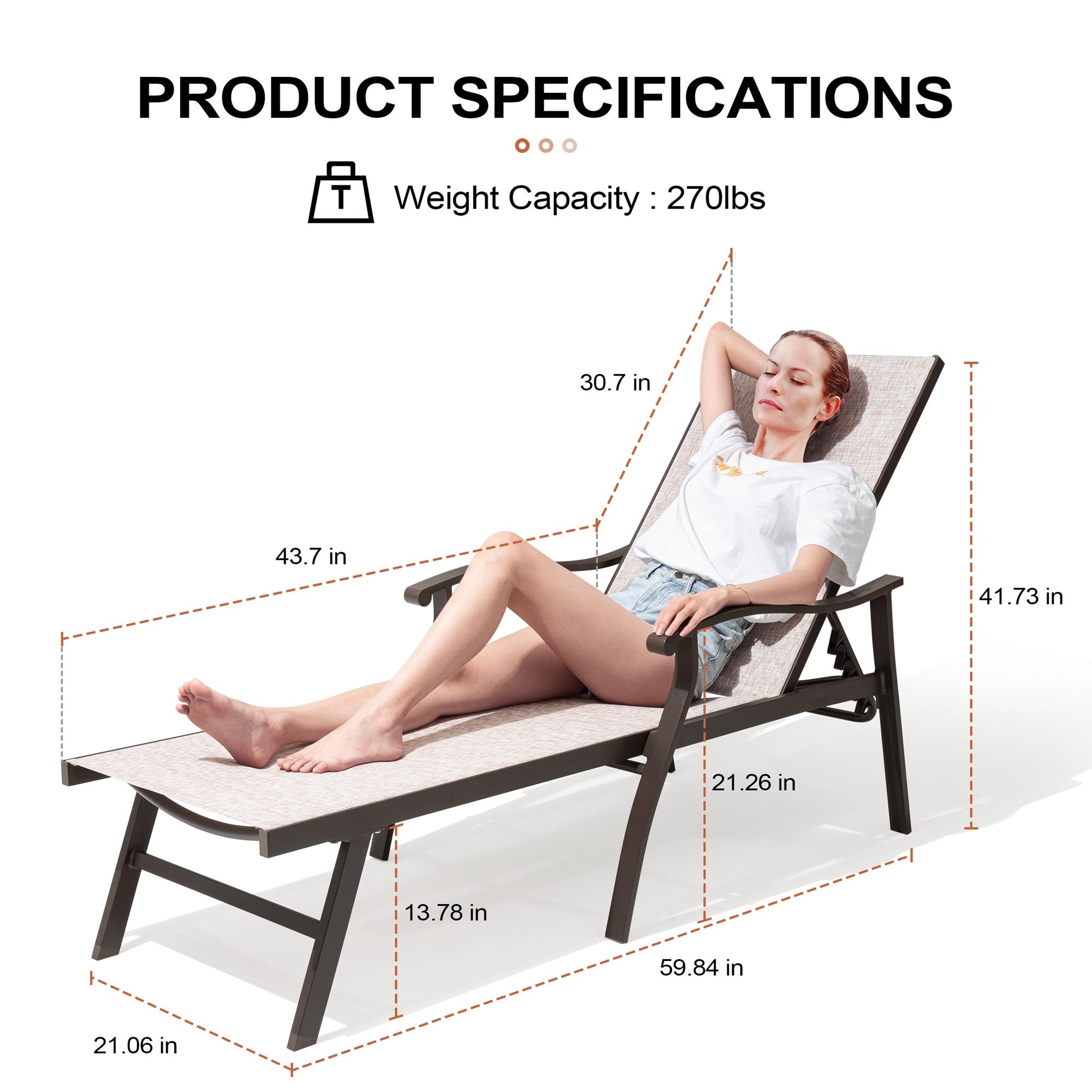 Beige Aluminum Outdoor Chaise Lounge with Armrests, Set of 2