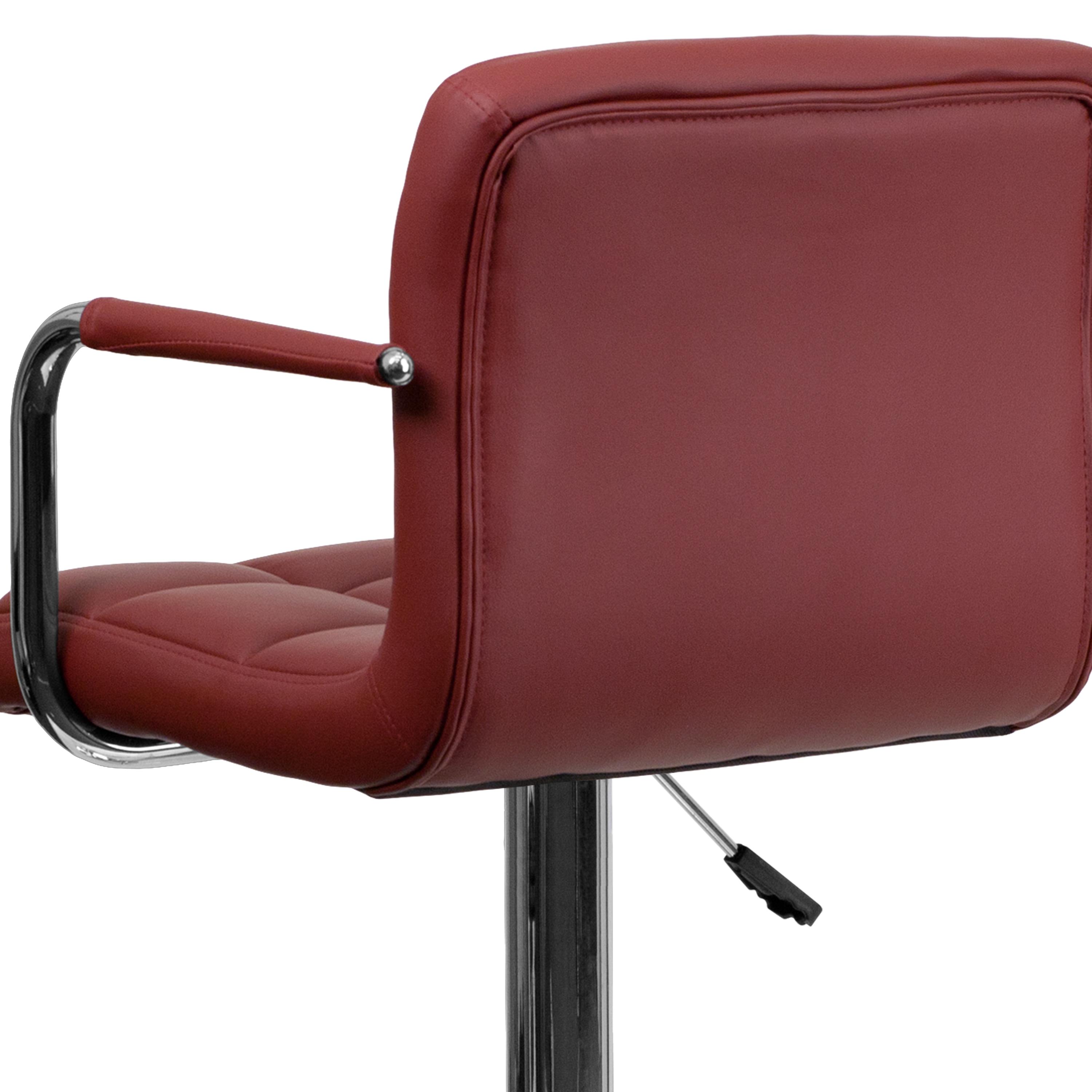 Flash Furniture Contemporary Quilted Vinyl Adjustable Height Barstool with Arms and Chrome Base