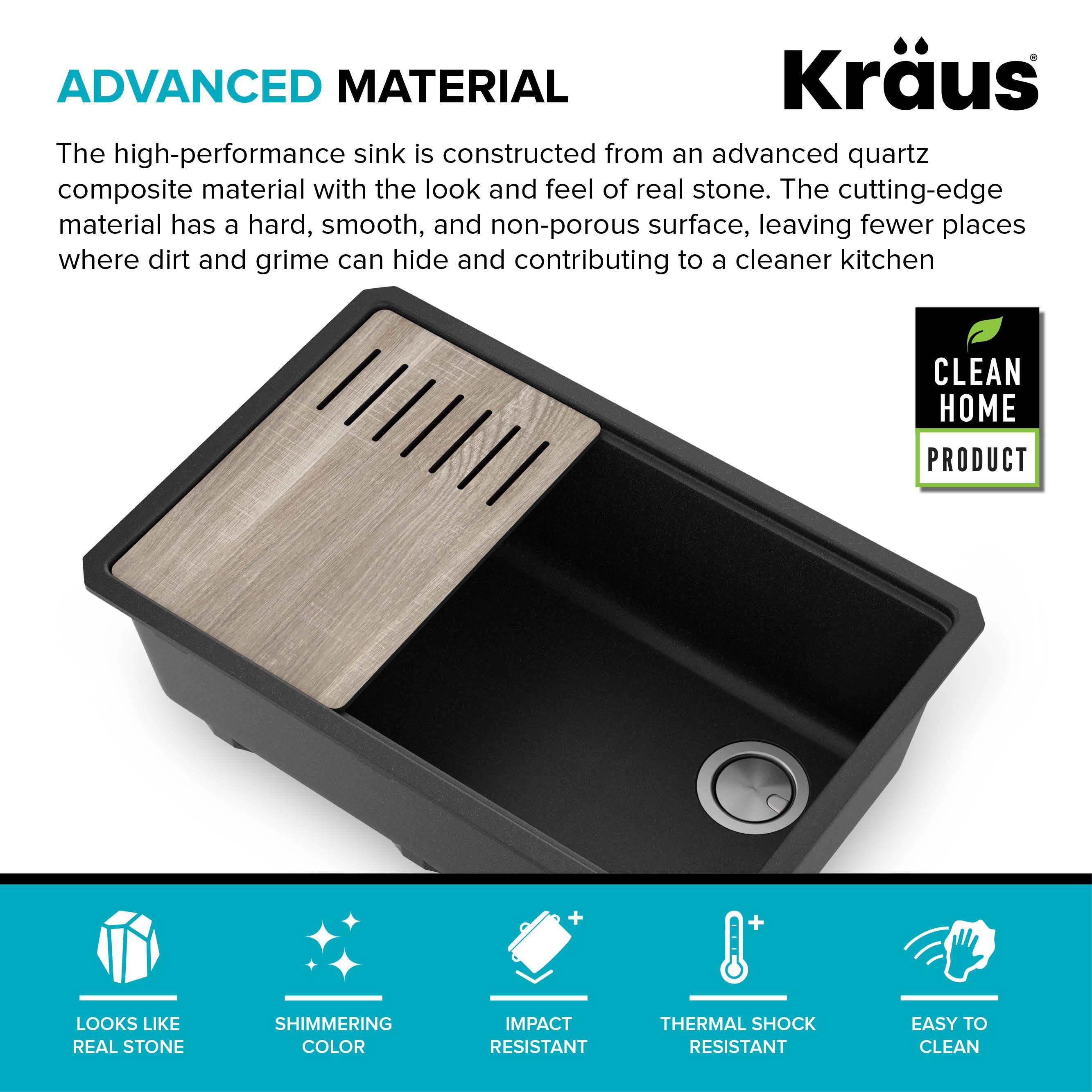 29 in. KRAUS Bellucci Workstation Undermount Granite Composite Single Bowl Kitchen Sink with Accessories