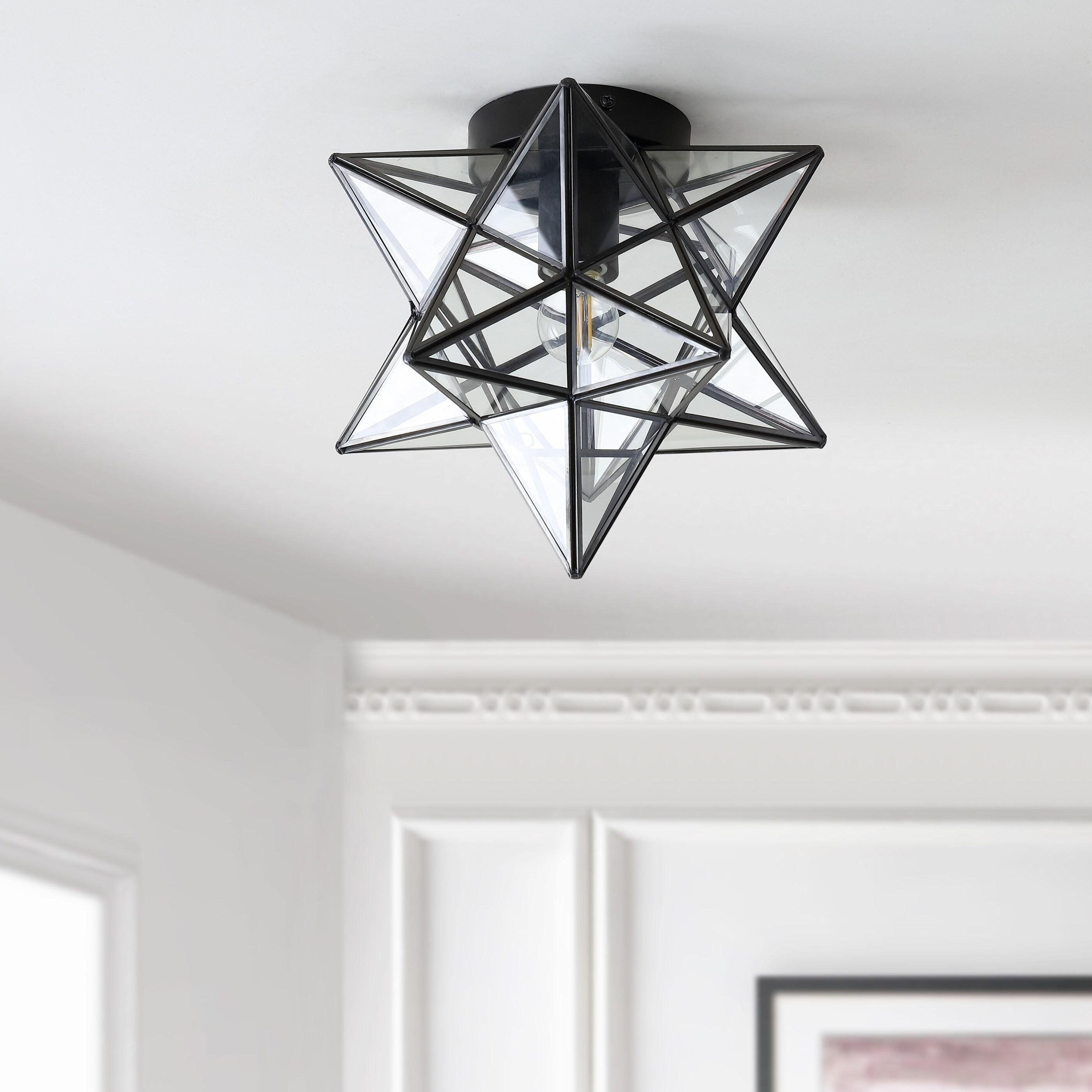 Stella 12" Moravian Star Metal/Clear Glass LED Flush Mount, Oil Rubbed Bronze