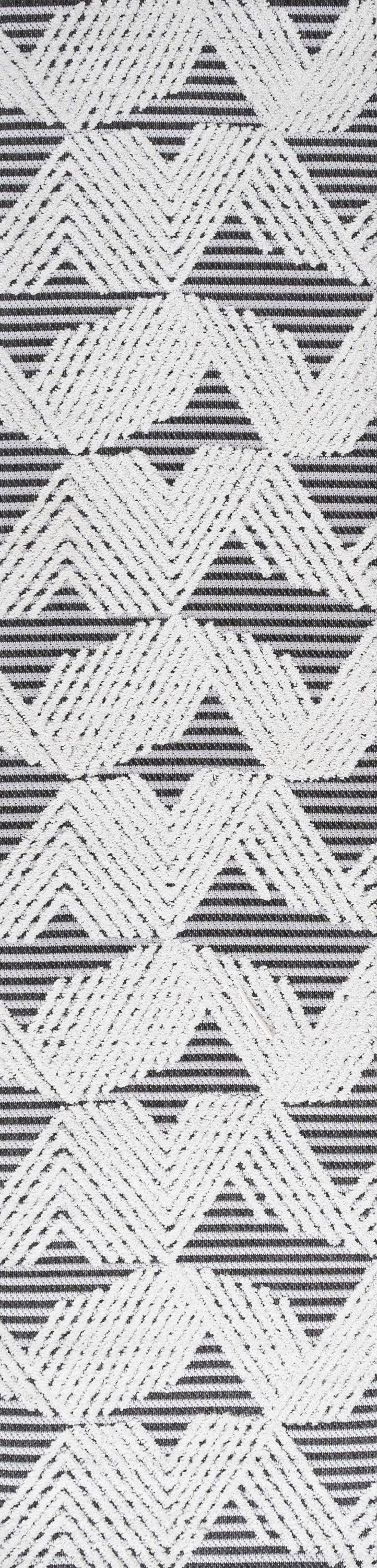 2'x8' Jazz High-Low Pile Art Deco Geometric Indoor/Outdoor Runner Rug, Black/Ivory - JONATHAN Y