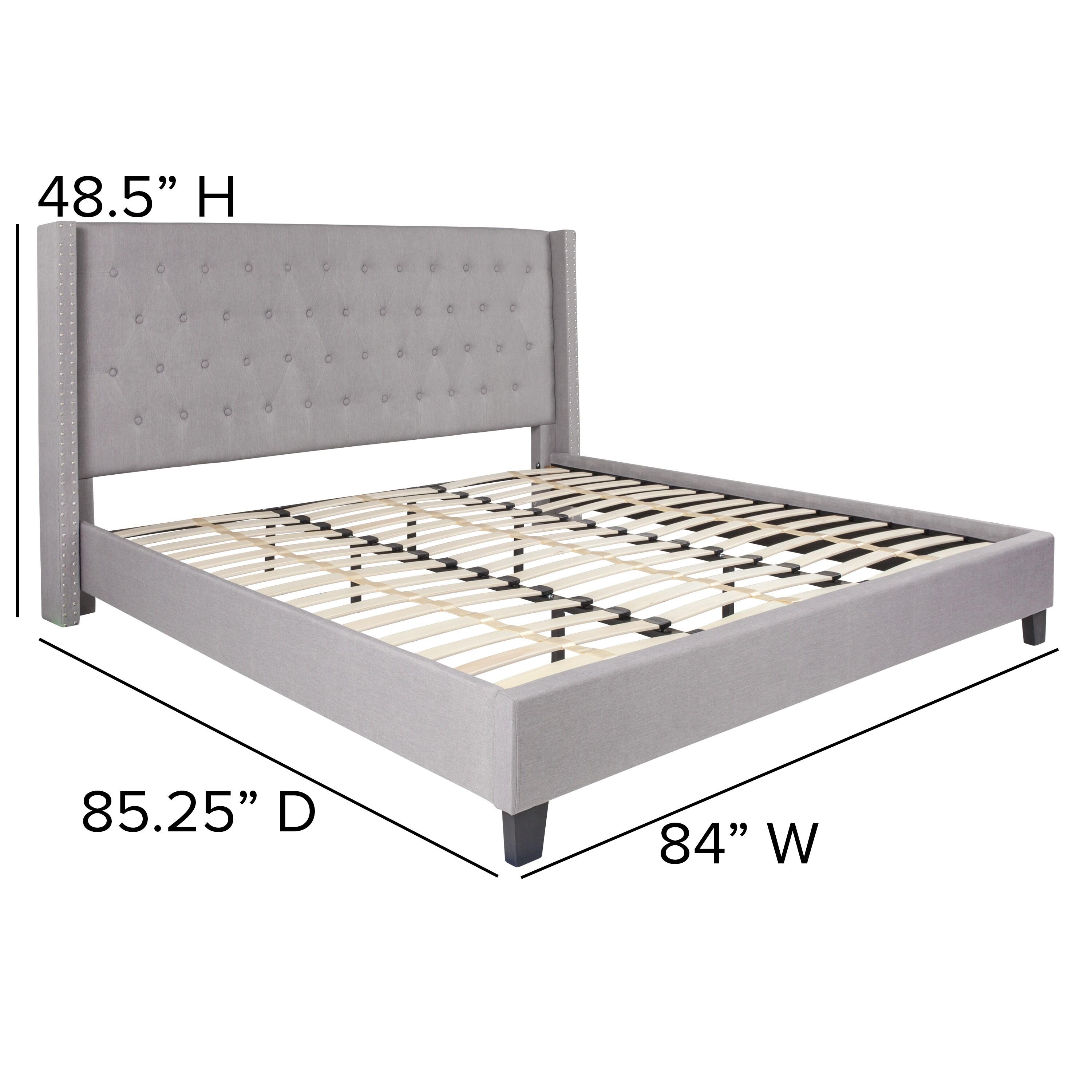 Riverdale Light Gray Tufted King Platform Bed with Nailhead Trim