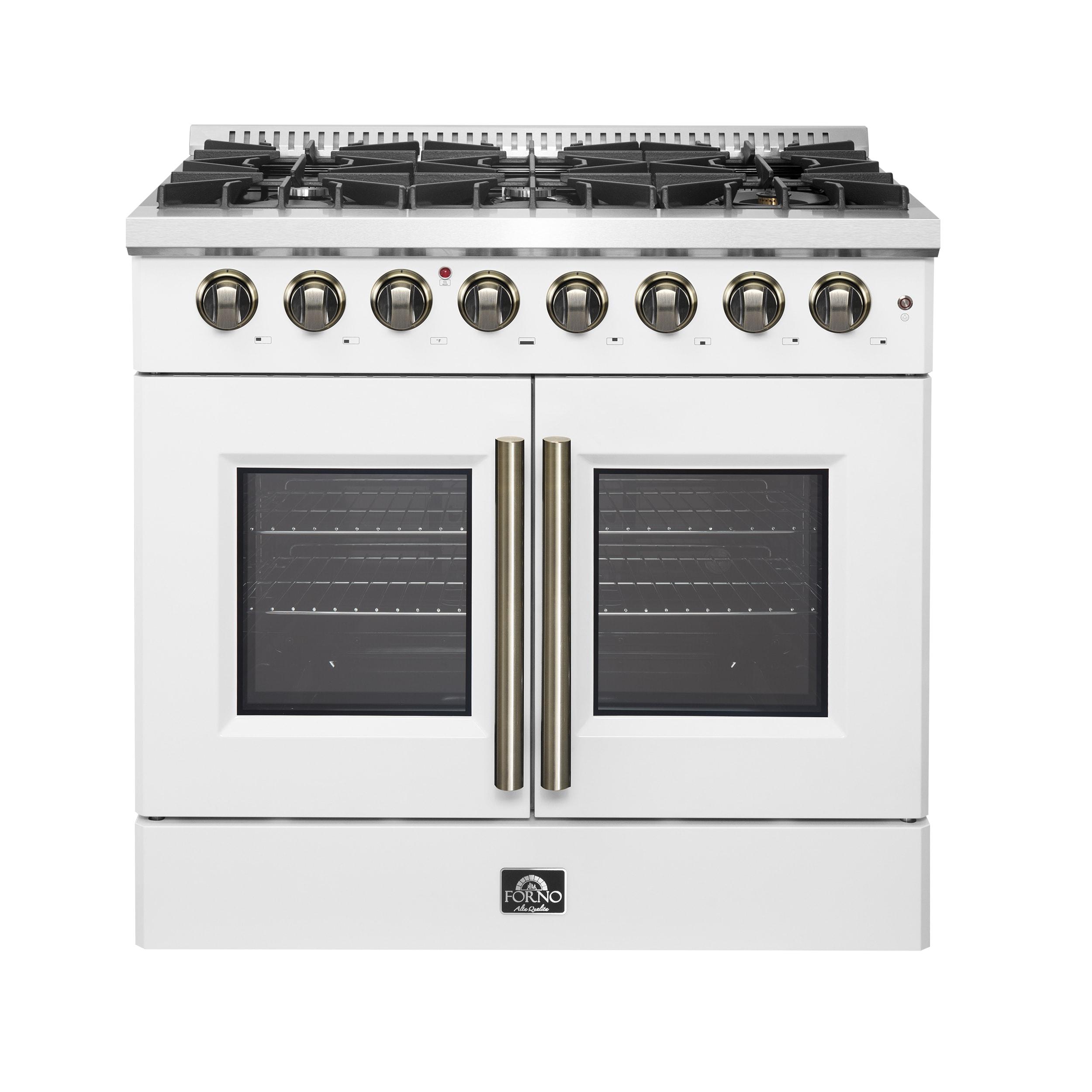 Galiano 36" French Door Dual Fuel Range, Black or White & Antique Brass, 5.36 cu.ft. True Convection Oven
