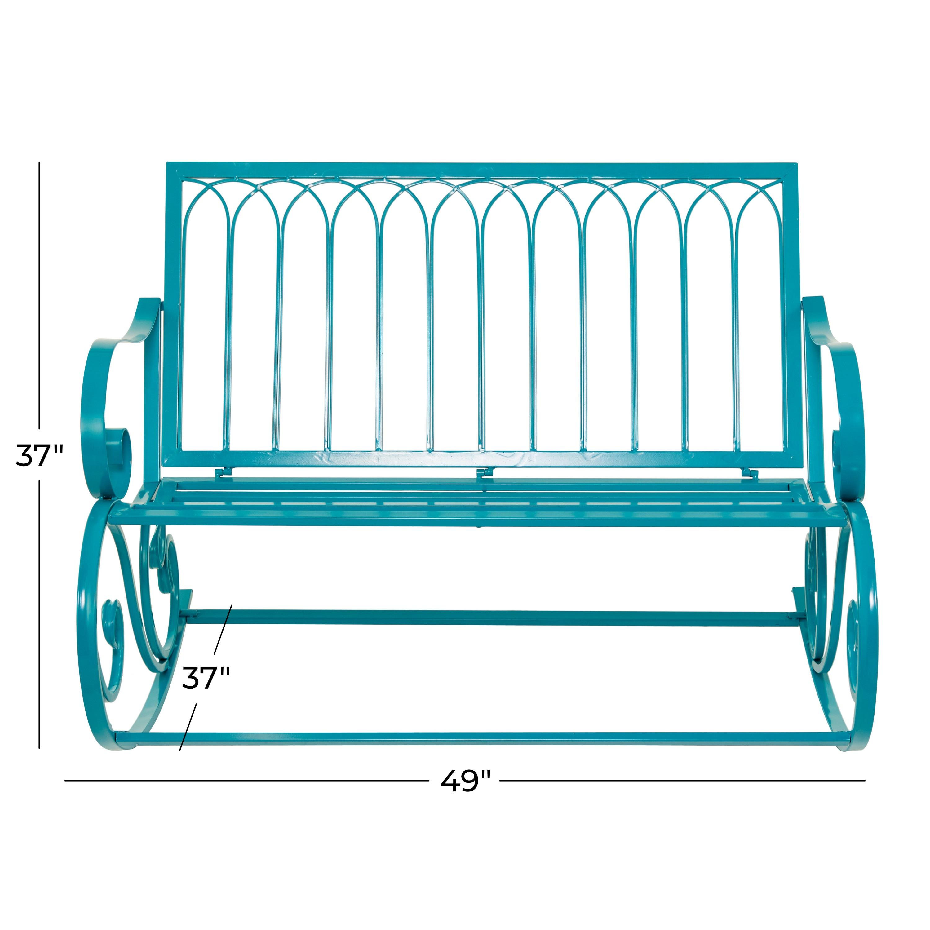 DecMode Metal Rocking Outdoor Bench, Teal