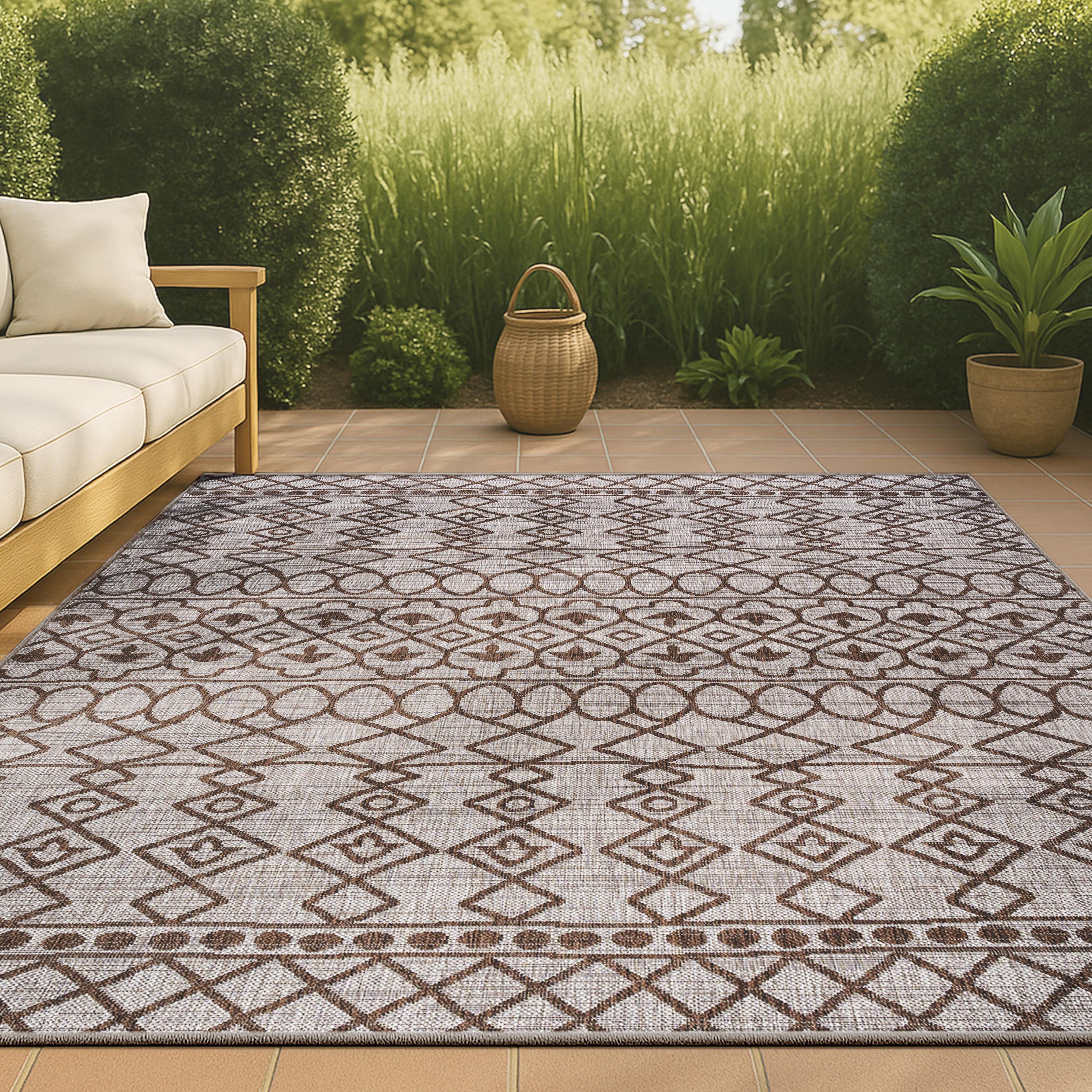 3'x5' Kafel  Bohemian Indoor/Outdoor Area Rug, Beige/Brown - JONATHAN Y