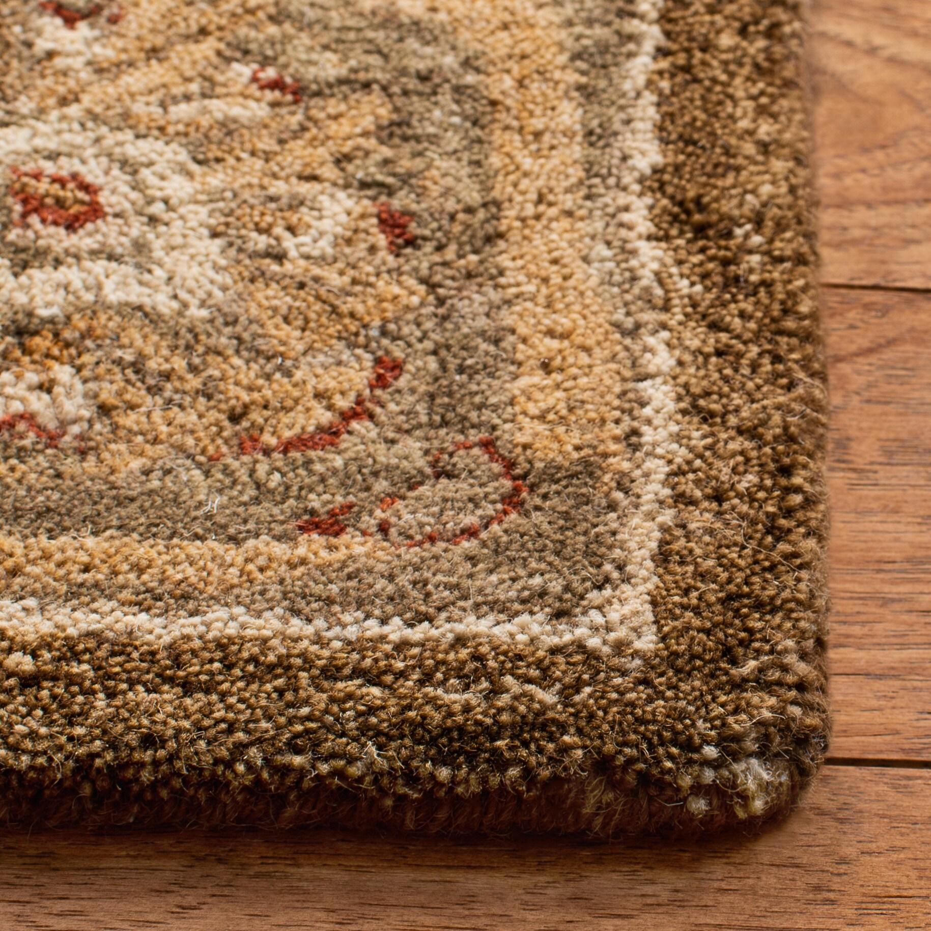 Elegant Anatolia Brown/Green Wool 27" Hand-Tufted Runner Rug