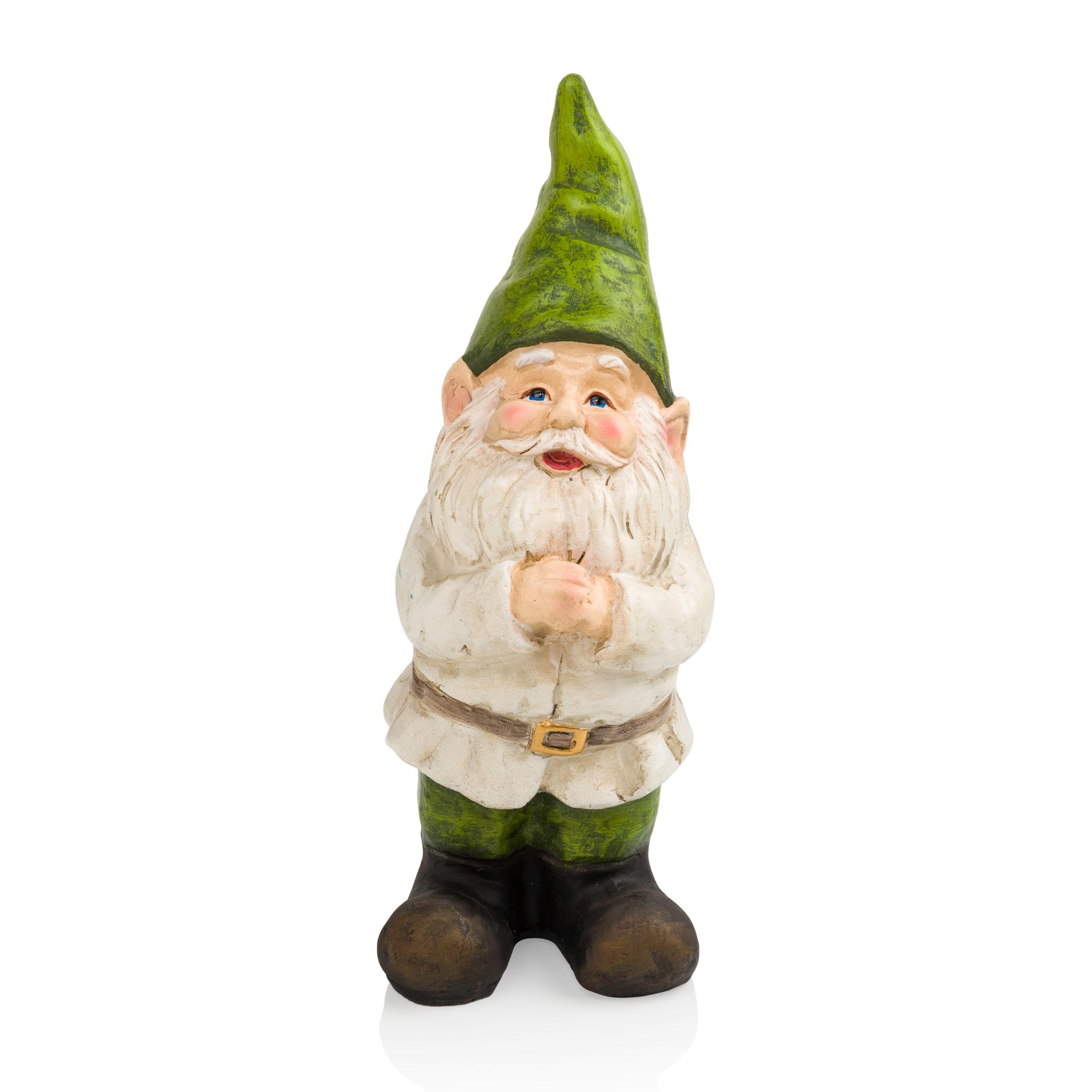 Beige and Green Polyresin Garden Gnome Statue