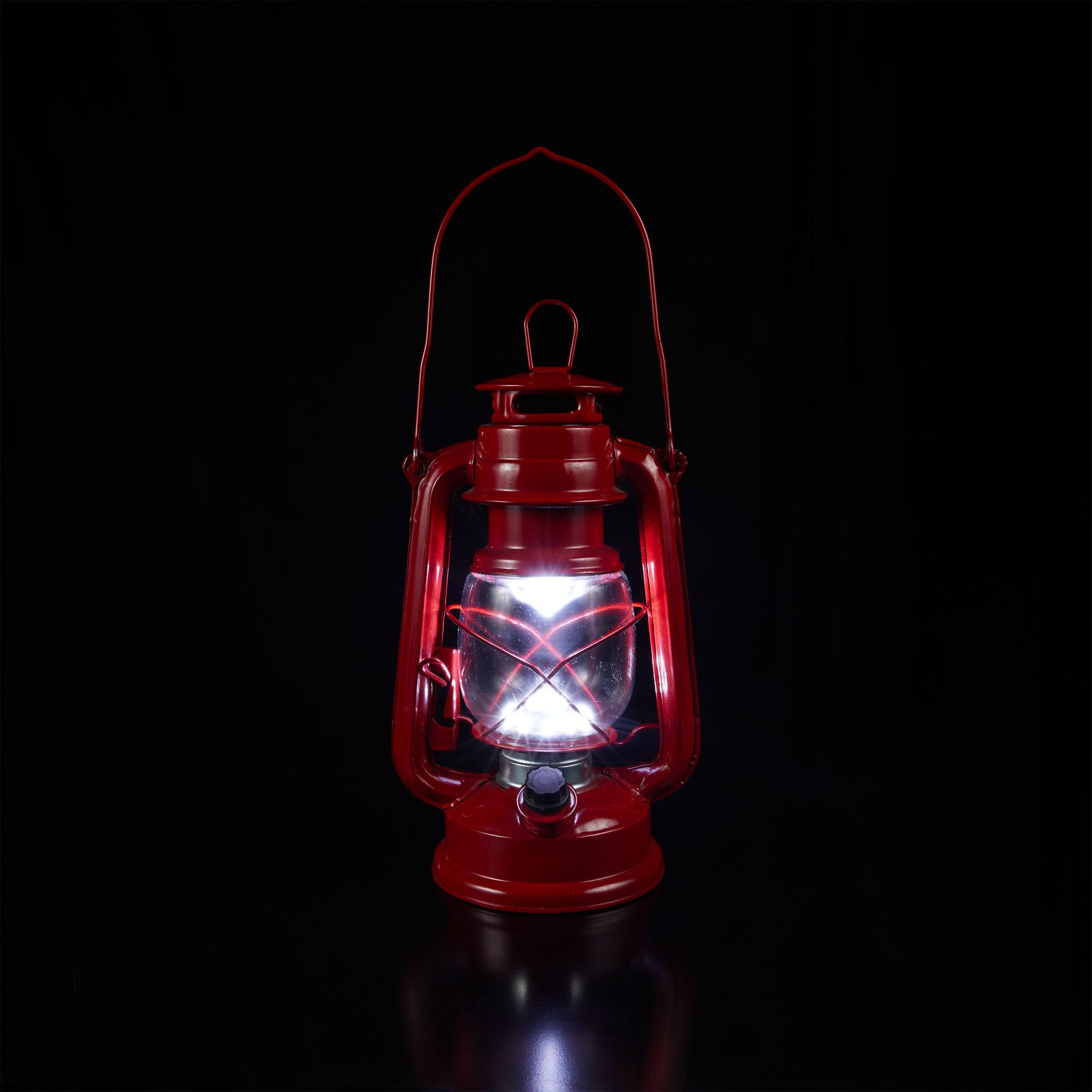 Red Hurricane Lantern with Cool White LED Lights