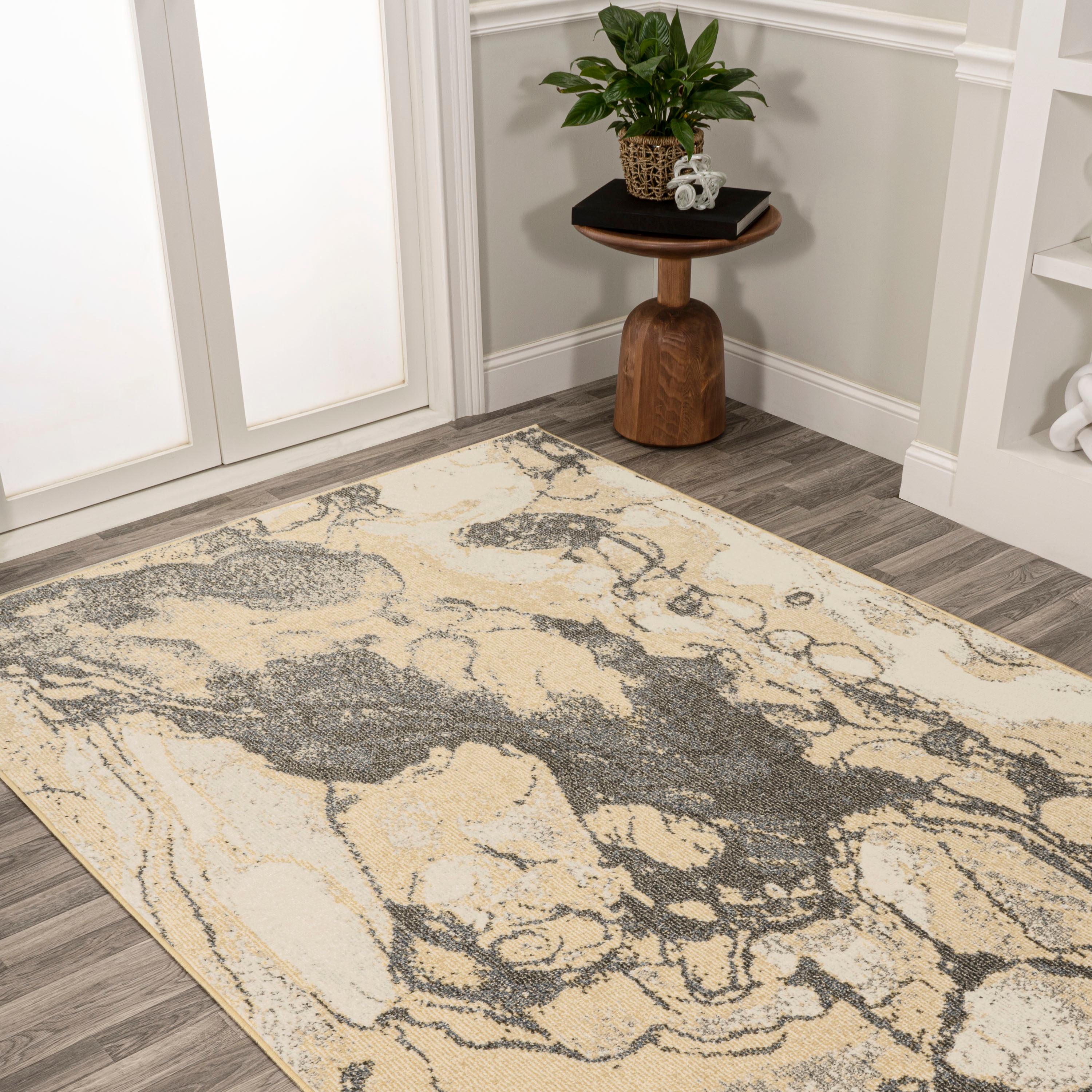 3' x 5' Marmo Abstract Marbled Modern Area Rug, Gold/Gray - JONATHAN Y