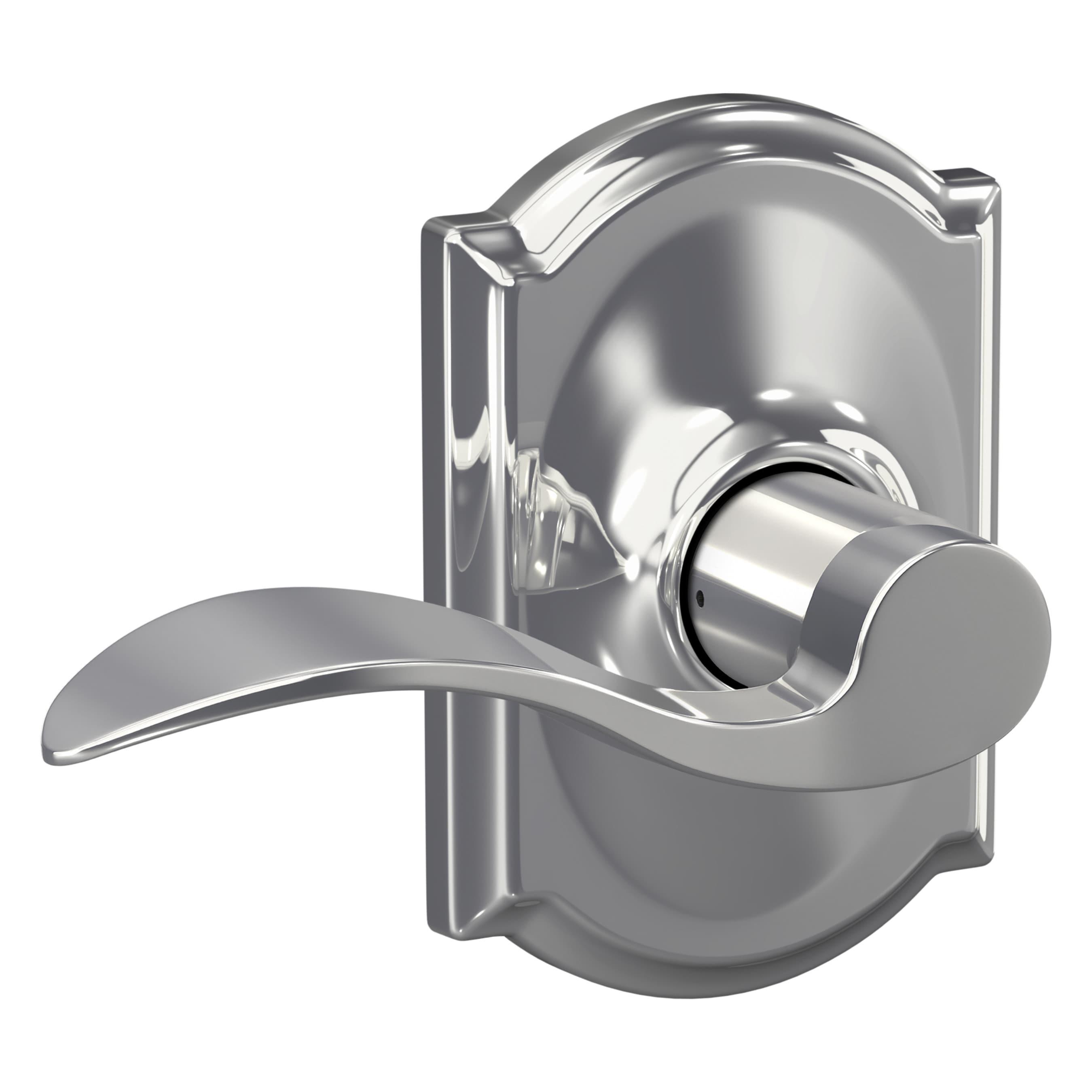 Bright Polished Chrome Accent Passage Door Lever with Camelot Rosette