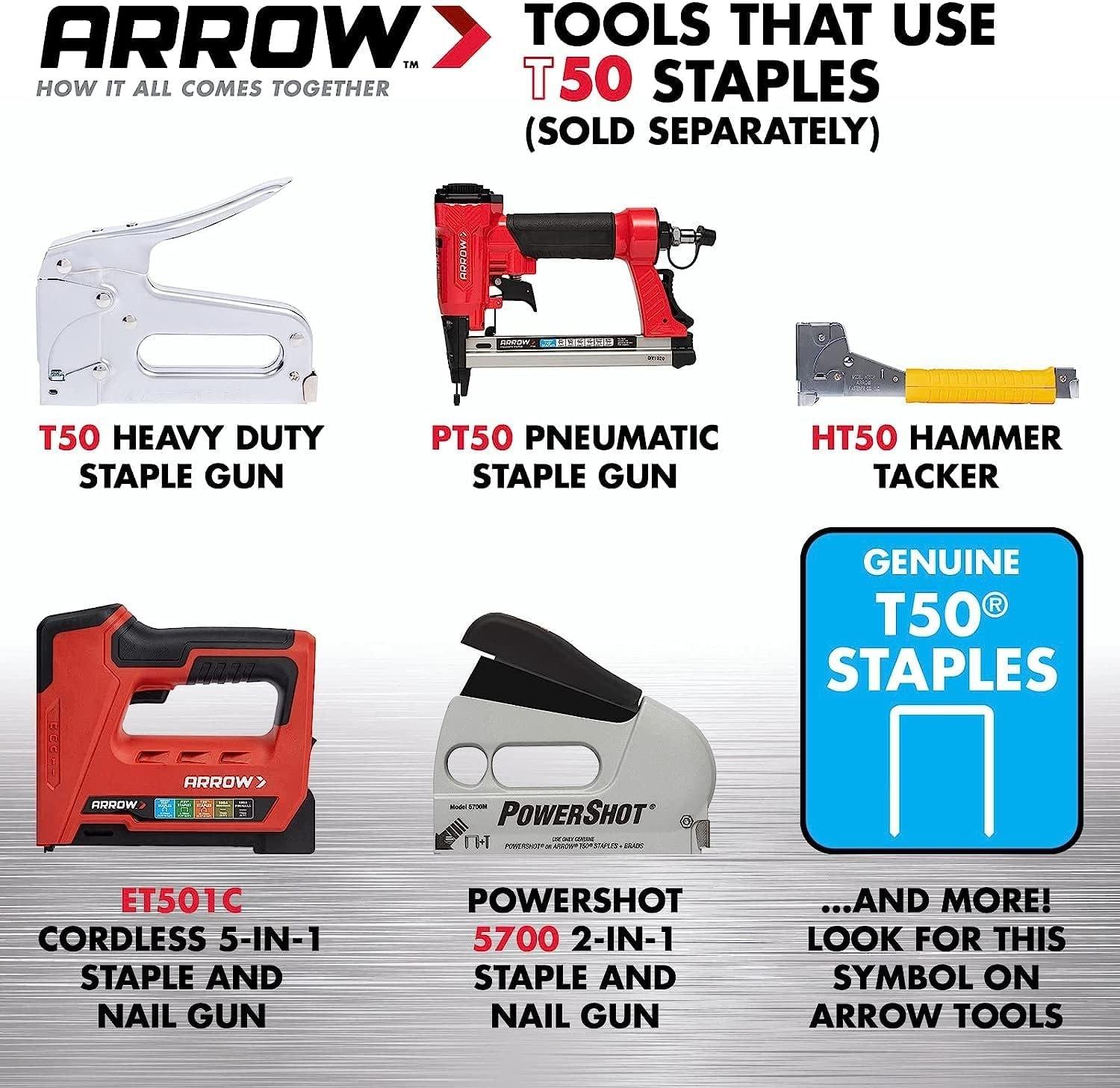 Arrow 508 Heavy Duty T50 1/2" Leg Length, 3/8" Crown, Staples, Heavy Duty, for General Repairs, DIY, Home Improvement, New