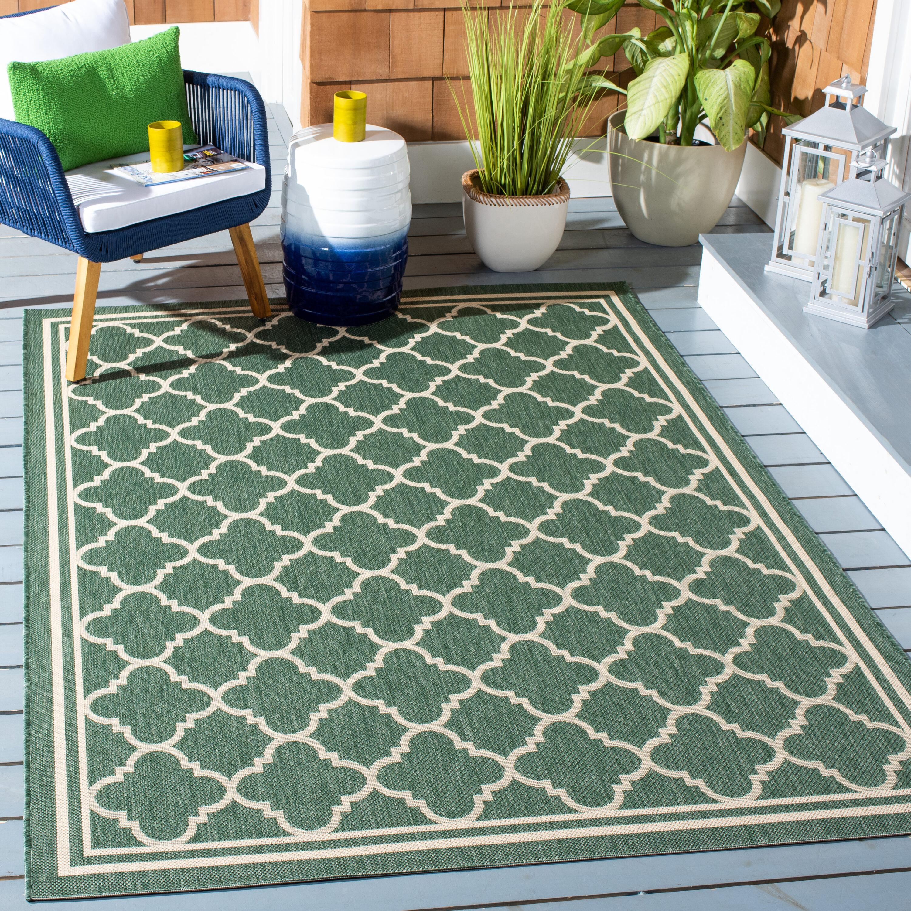 Courtyard CY6918 Power Loomed Indoor/Outdoor Area Rug - Dark Green/Beige - 5'3"x7'7" - Safavieh.