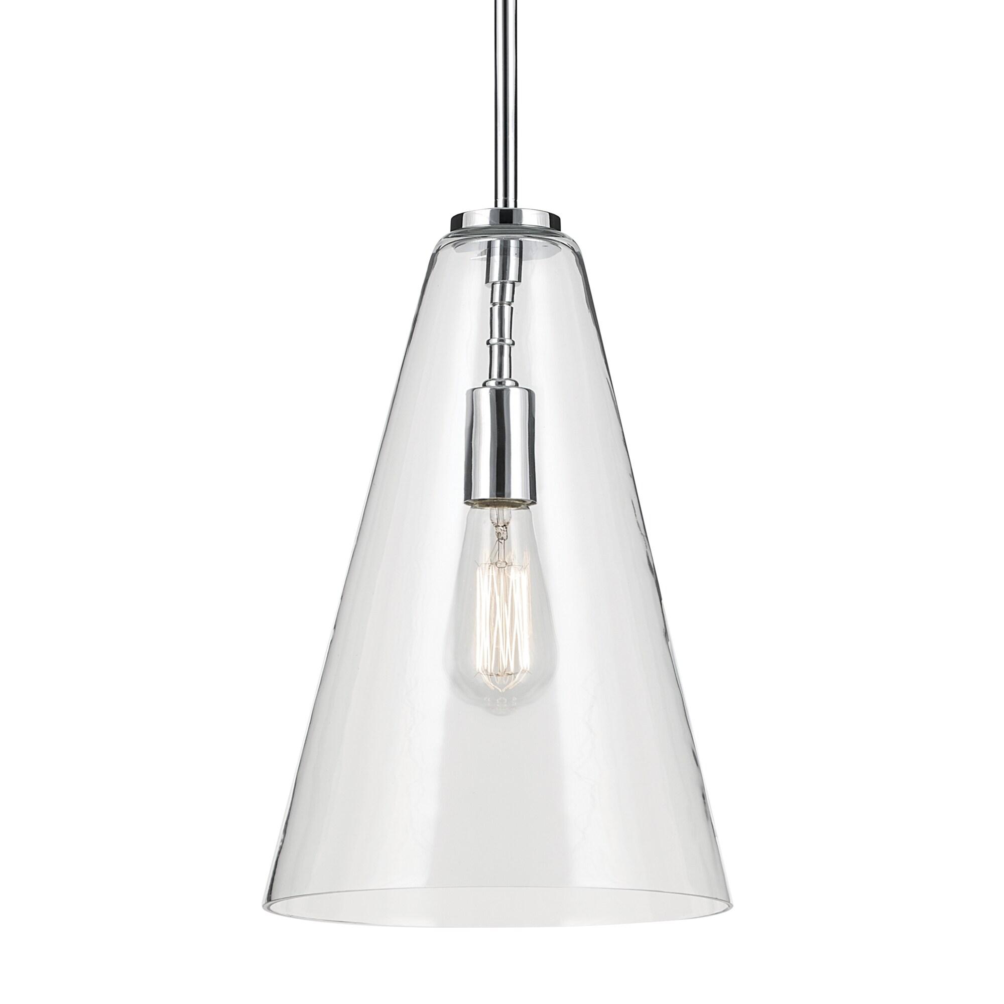 Chrome and Clear Glass Cone Pendant Light with Adjustable Height