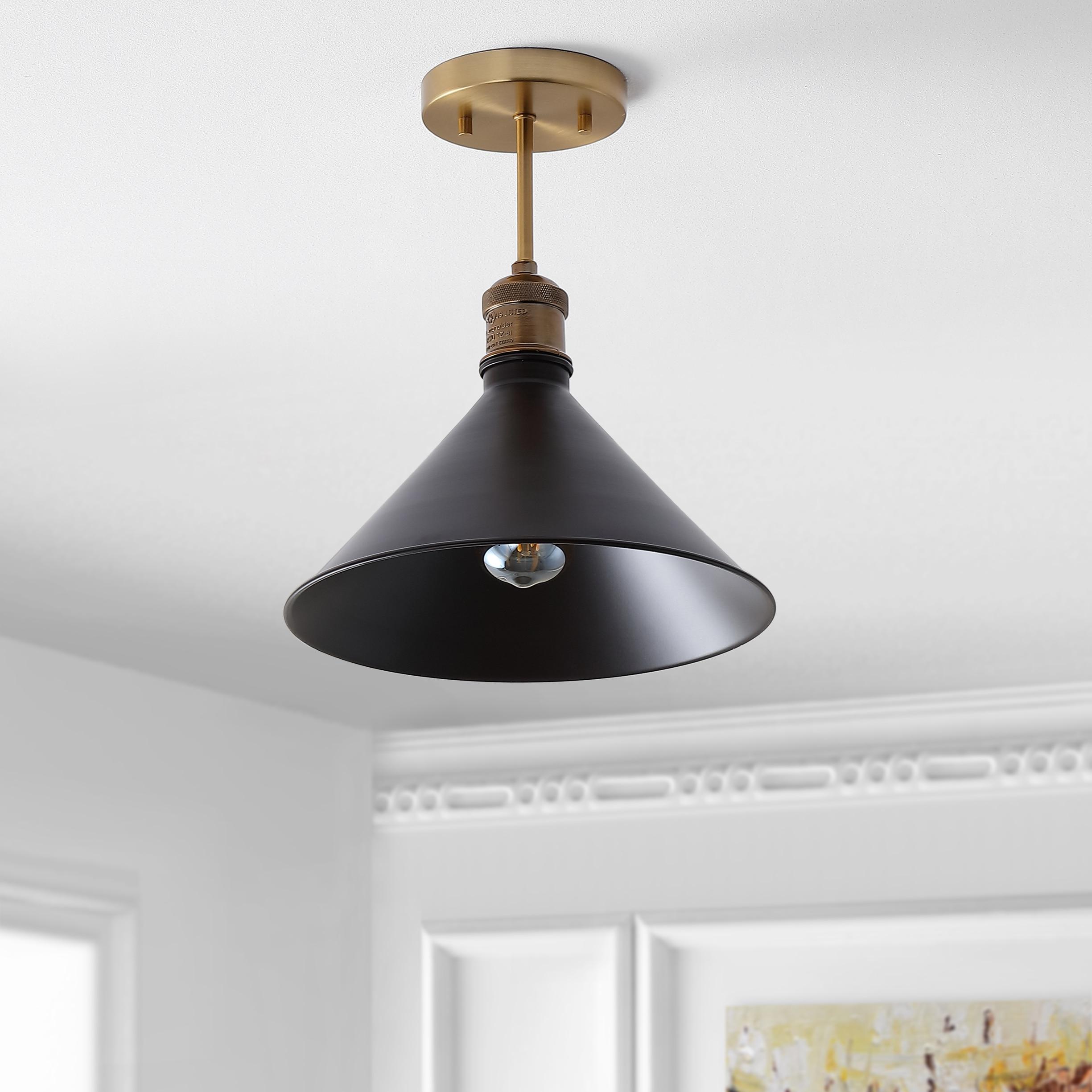 Nick 11" Metal LED Semi-Flush Mount, Oil Rubbed Bronze/Brass Gold