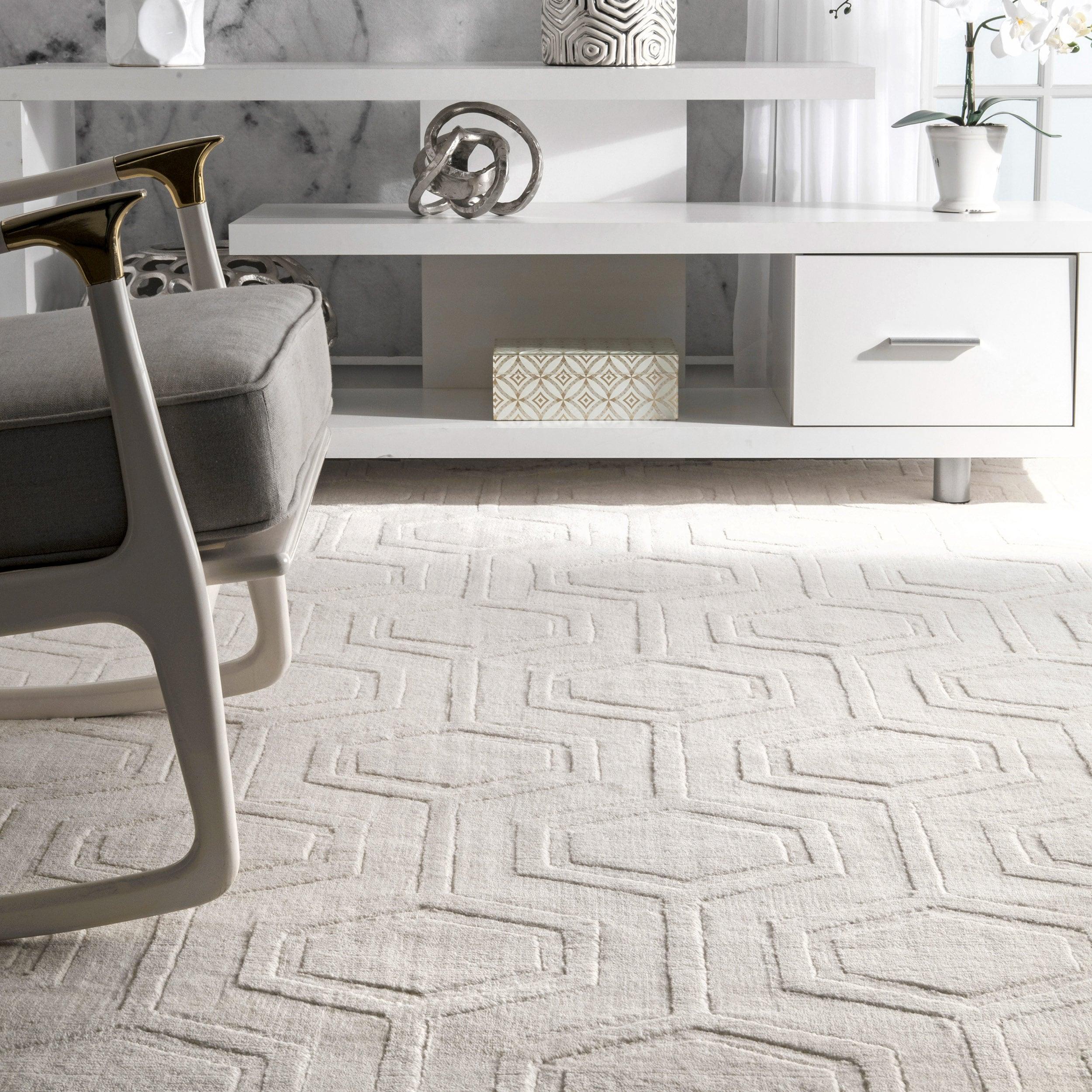 Nuloom Ambrose Geometric 9x12 Wool Indoor Area Rug for Living Room Bedroom Dining Room Kitchen, Ivory