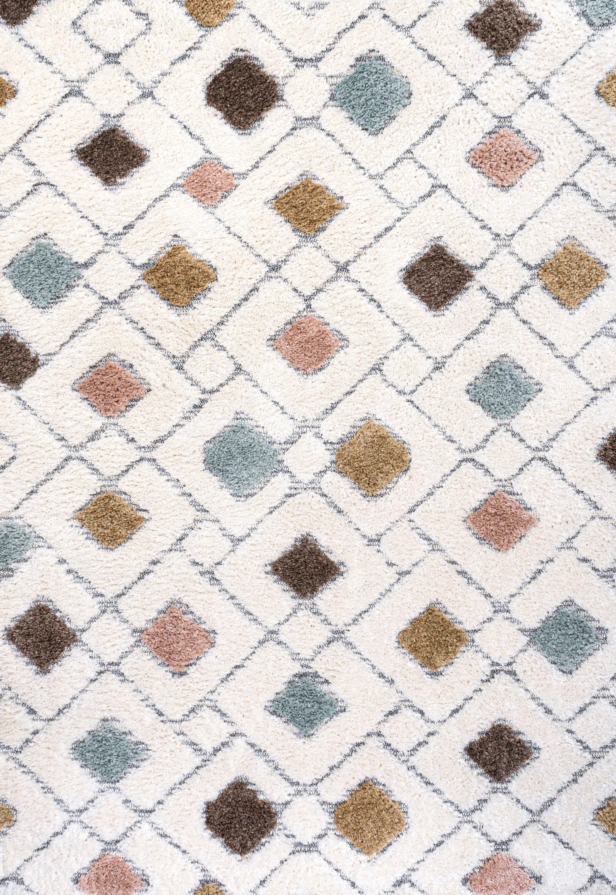 3' x 5' Astrid Retro Trellis High-Low Area Rug, Multi/Cream - JONATHAN Y