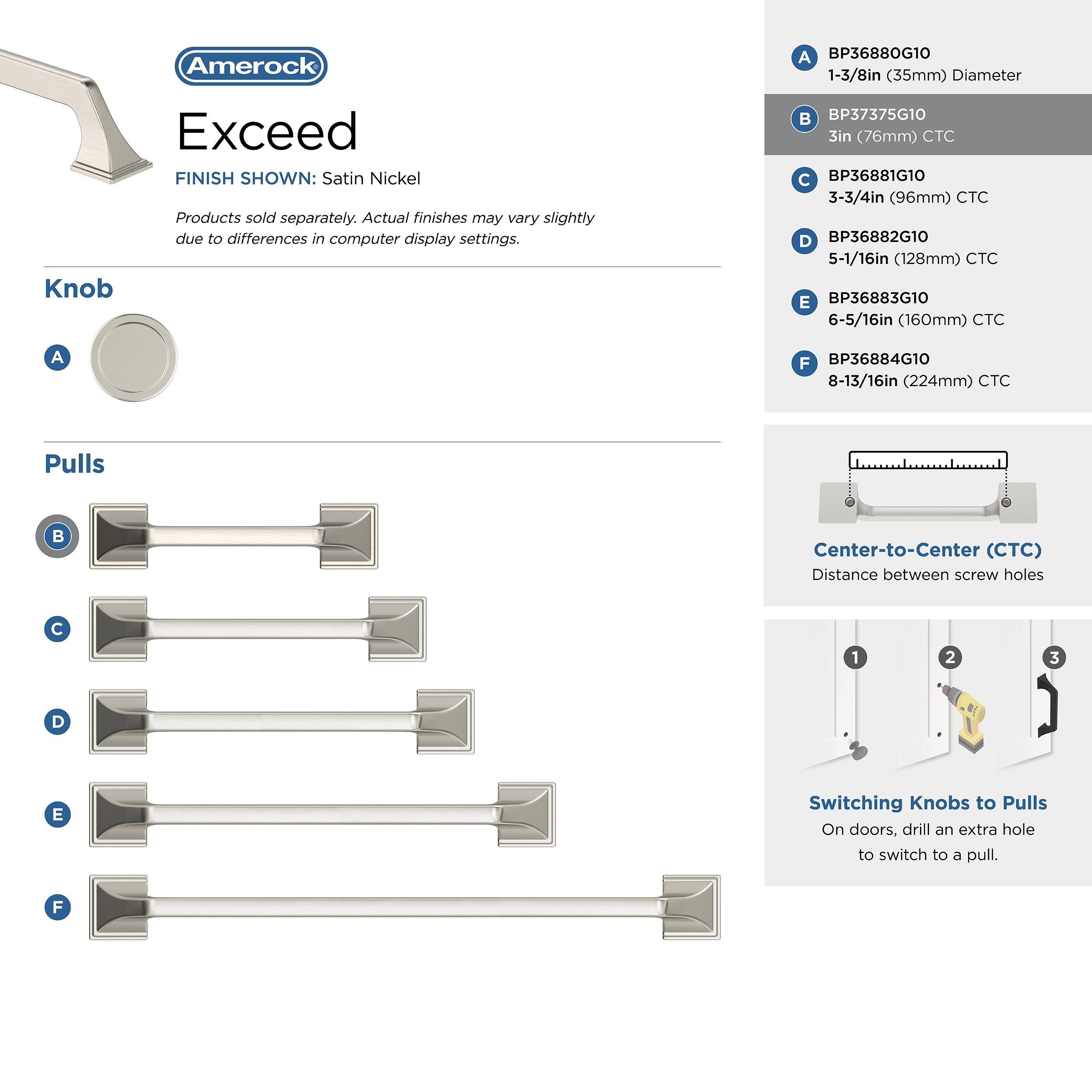 Amerock Exceed 3 inch (76mm) Center-to-Center Satin Nickel Cabinet Pull