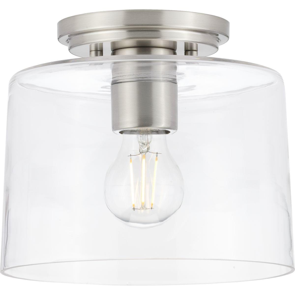 Progress Lighting, Adley Collection, 1-Light Flush Mount, Brushed Nickel, Clear Glass Shade