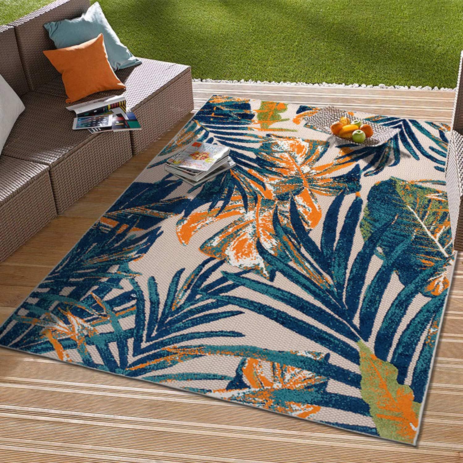 Tropical Floral Multi-Color Synthetic Indoor/Outdoor Rug 3'3"x5'