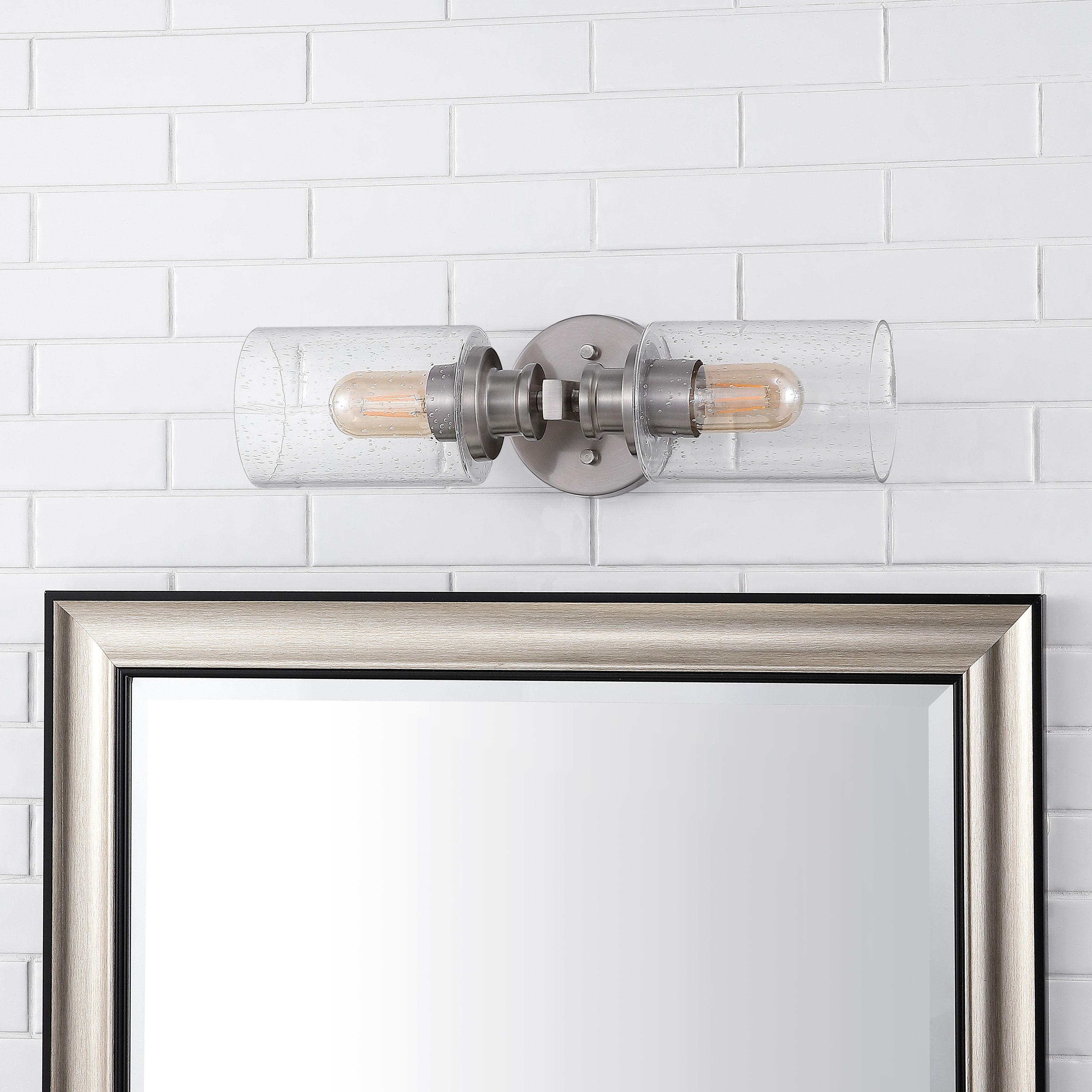 JONATHAN Y Jules Edison 16.5" Cylinder 2-Light Iron/Seeded Glass Farmhouse Contemporary LED Wall Sconce, Nickel