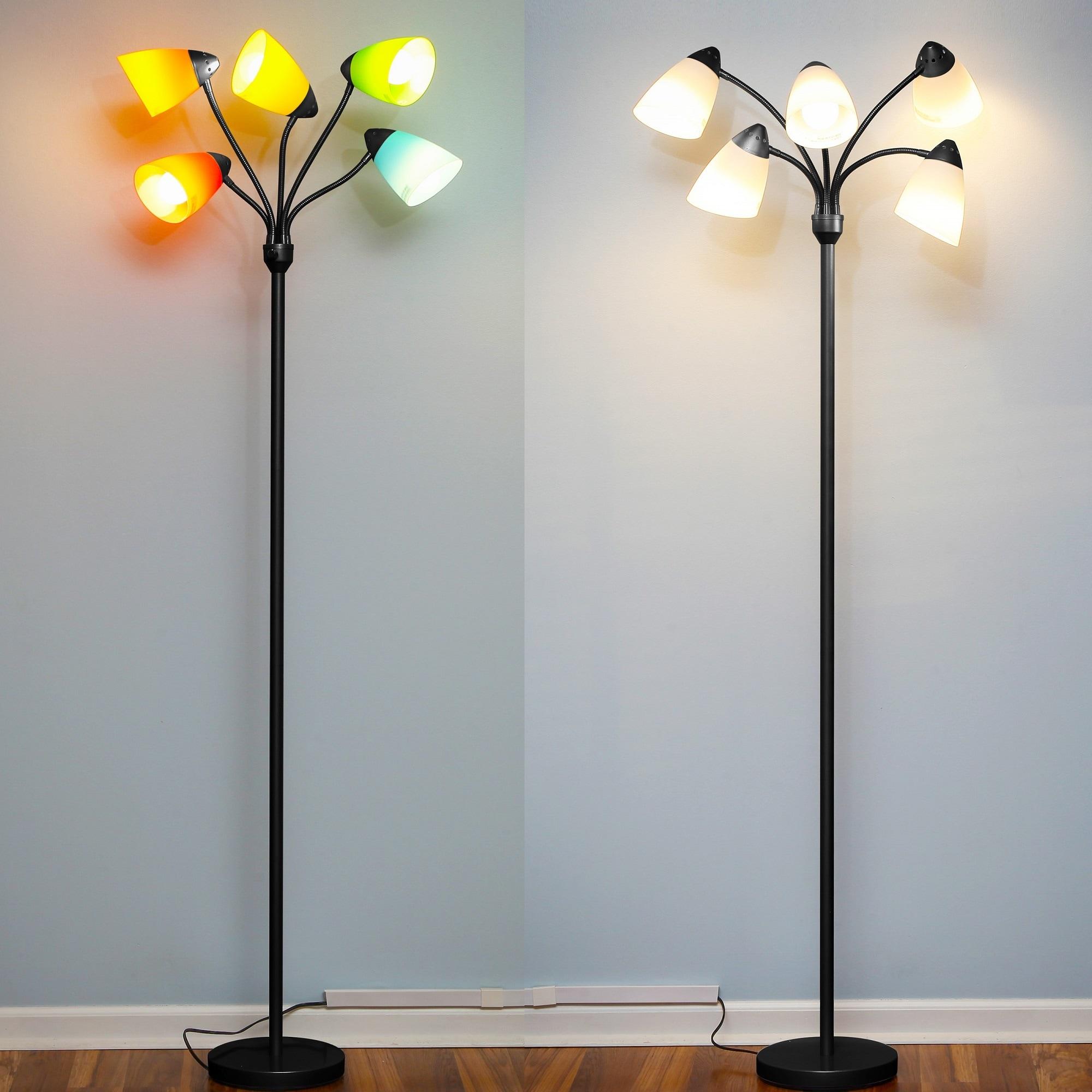 Brightech Medusa 74 in. Modern 5-Light Height Adjustable Gooseneck LED Floor Lamp with 5 Cone Shades