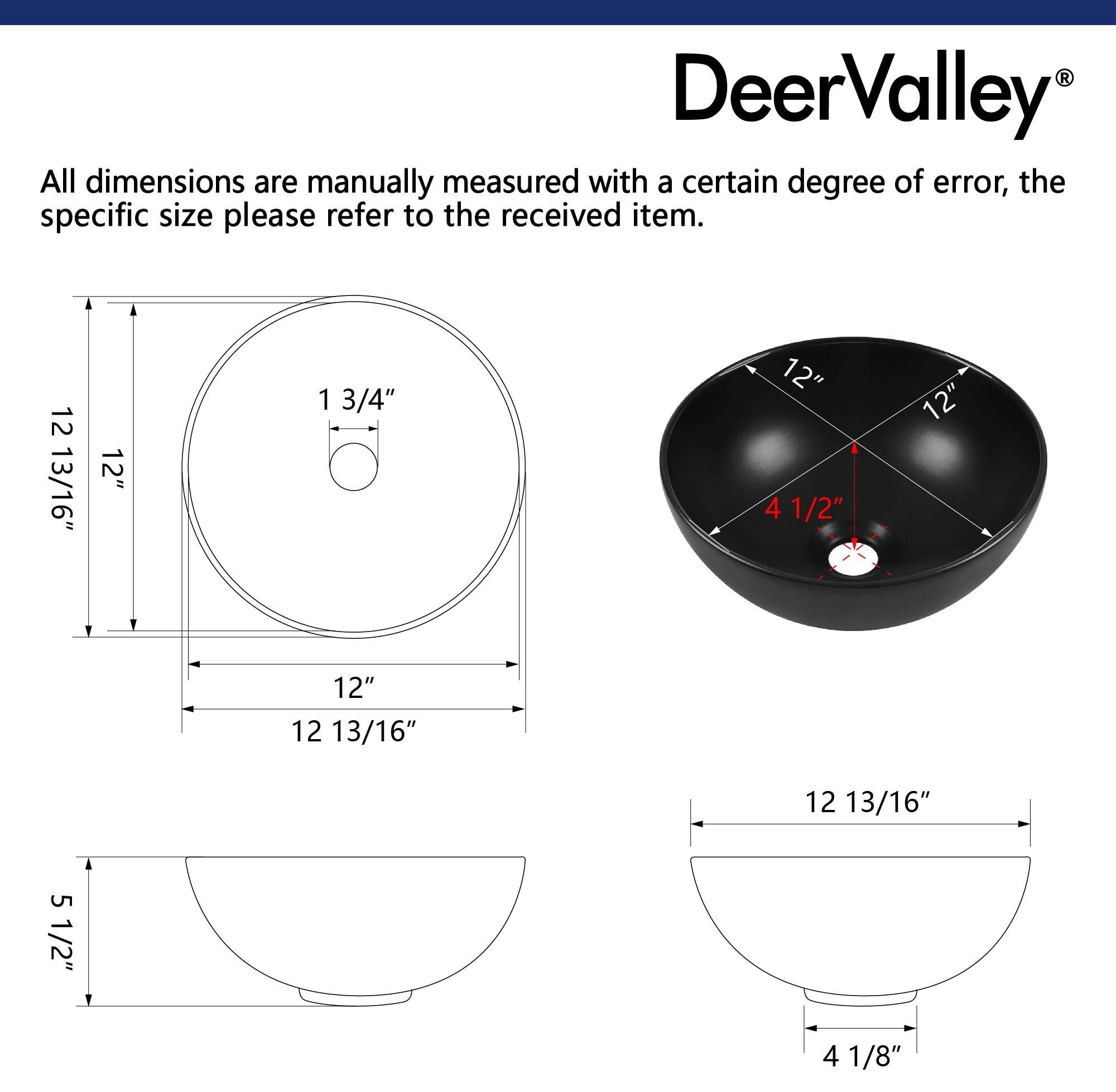 DeerValley Symmetry 13" x 13'' Circular/Round Vitreous Vessel Bathroom Sink