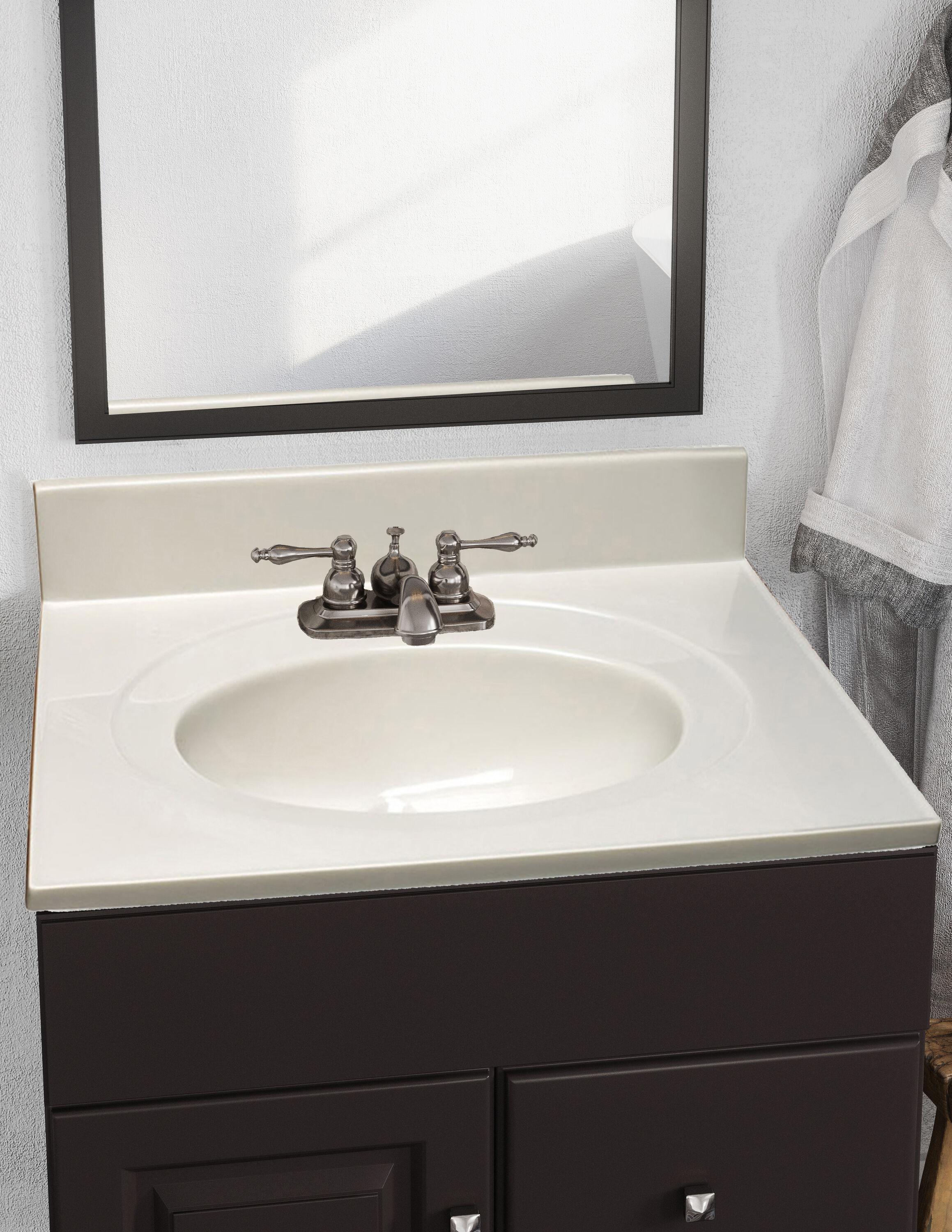 Cultured Marble Vanity Top – 25-Inch Single Bowl Sink 4-Inch Centerset with Integrated Backsplash – Reinforced Packaging – Ivory Swirl, Design House, 586313