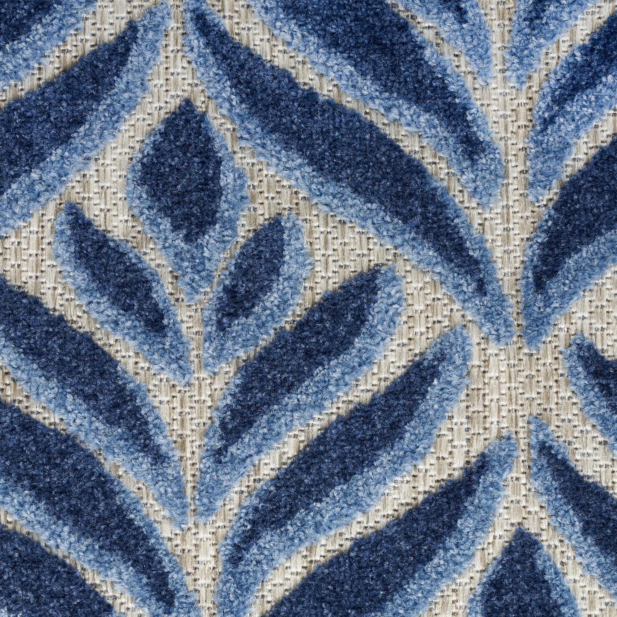 Nourison Aloha Tropical Palm Flatweave High-Low Indoor Outdoor Area Rug Blue 2'8" x 4'