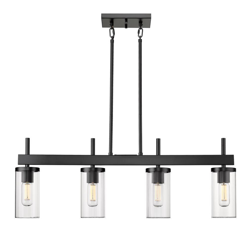 Golden Lighting Winslett 4-Light Linear Pendant in Matte Black with Ribbed Clear Glass