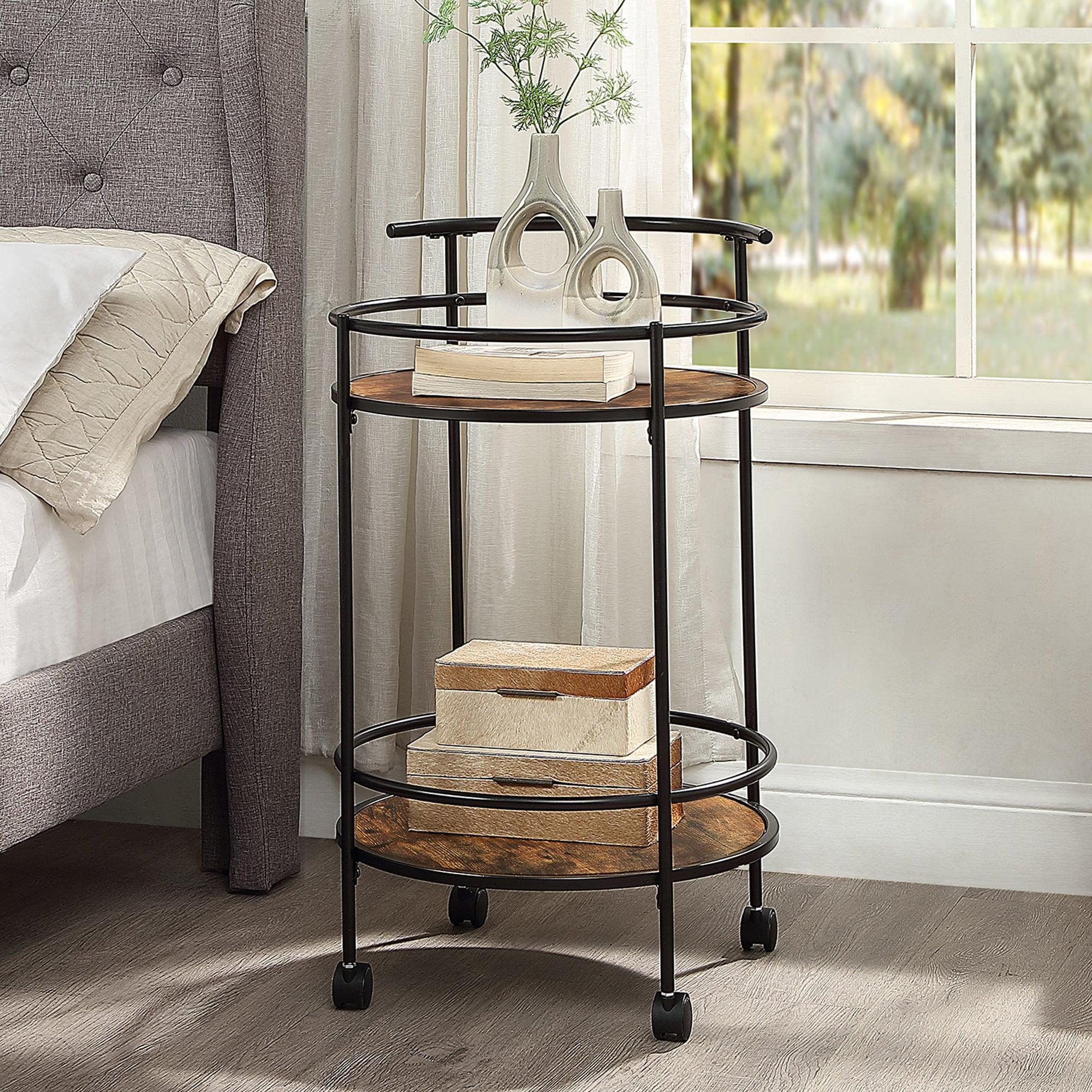 Designs2Go Charlie Serving Bar Cart in Walnut Wood Finish and Black Metal Frame