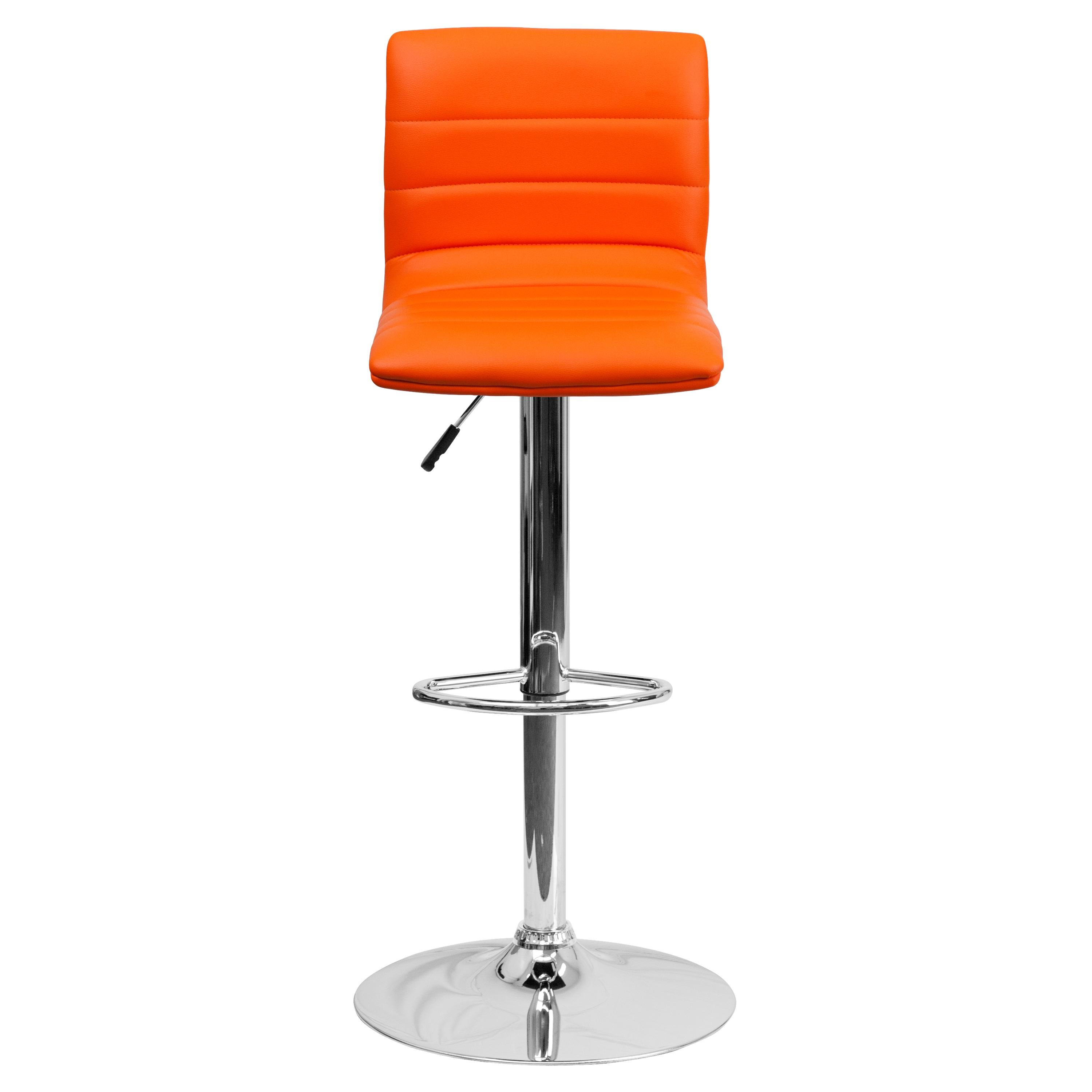 Flash Furniture Modern Orange Vinyl Adjustable Bar Stool with Back, Counter Height Swivel Stool with Chrome Pedestal Base