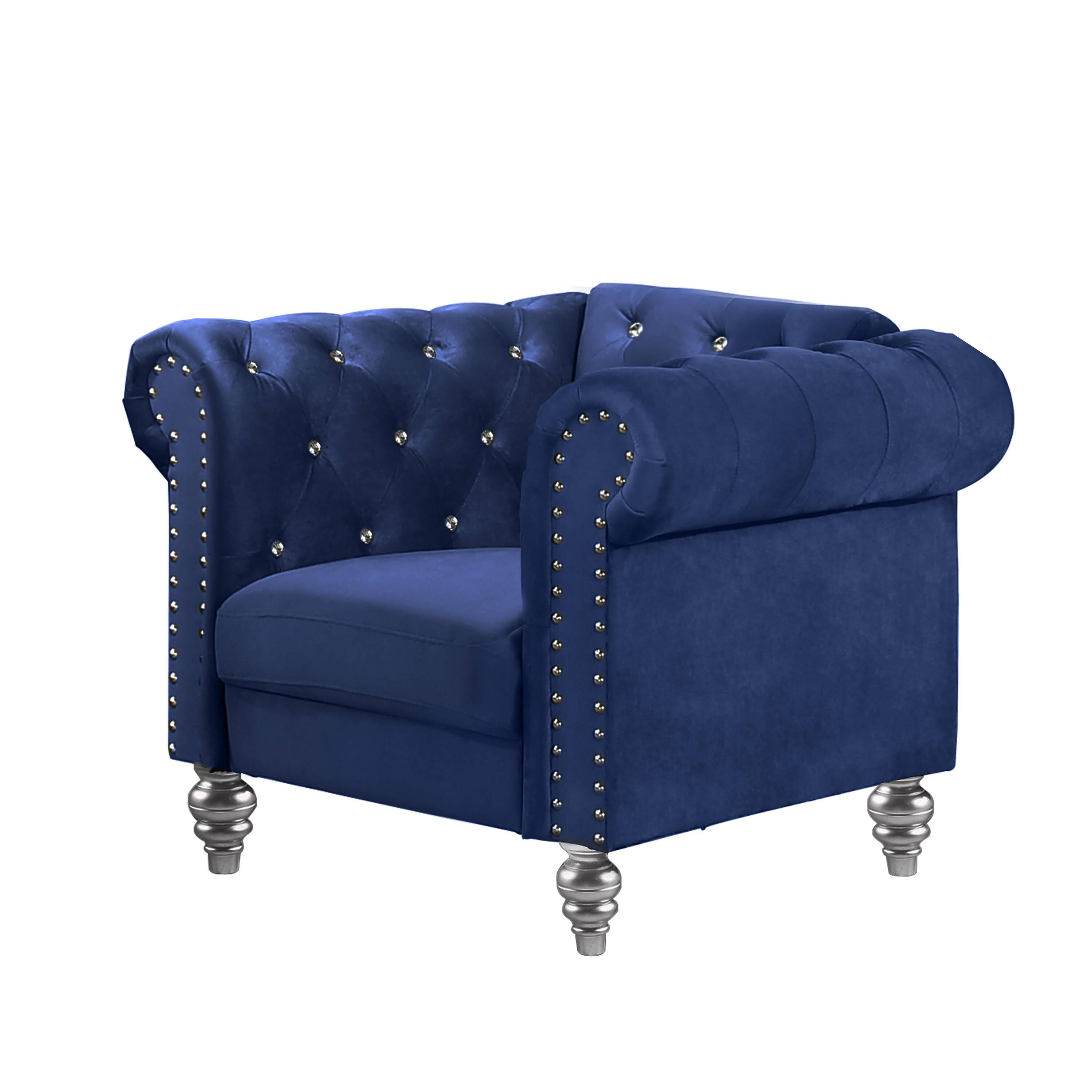 New Classic Furniture Emma Crystal Velvet Fabric Chair in Royal Blue