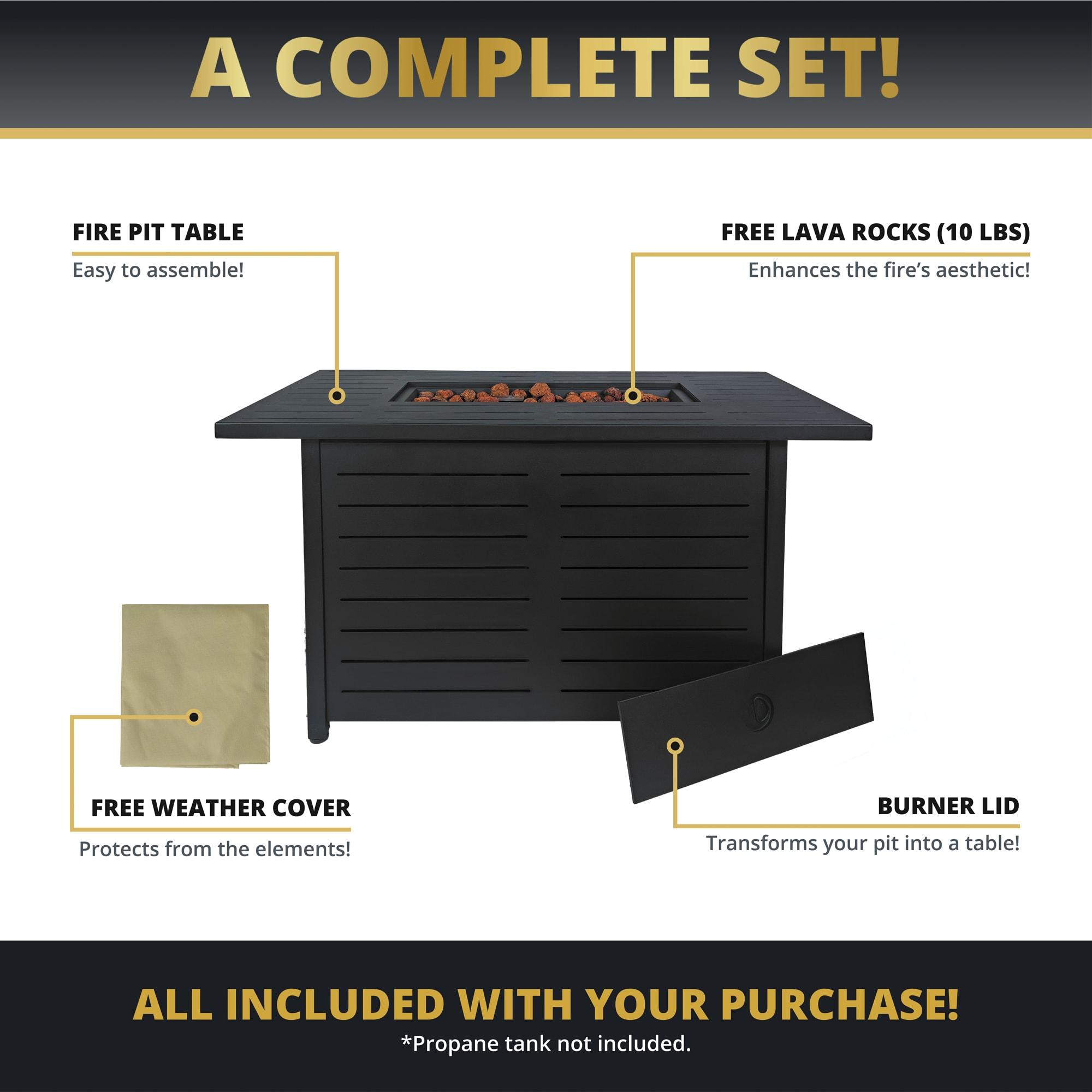 Kinger Home 42-Inch Outdoor Propane Fire Pit Table for Patio, 50,000 BTU CSA Certified, Powder Coating Steel Frame, Black