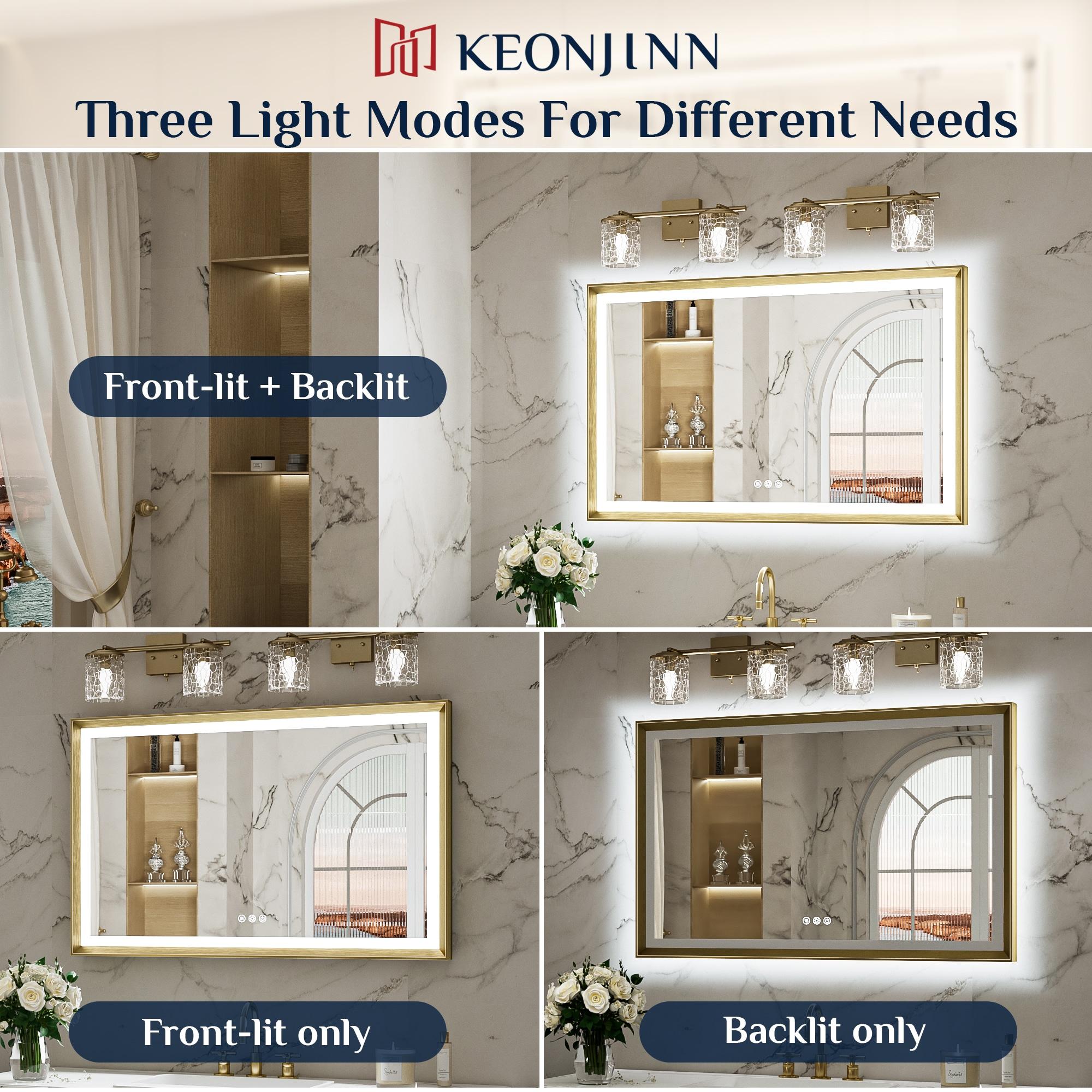 Keonjinn LED Bathroom Vanity Mirror, Front Light & Backlit, 3 Color Temperatures, Anti Fog, Double Lights Strips, 24"x32"