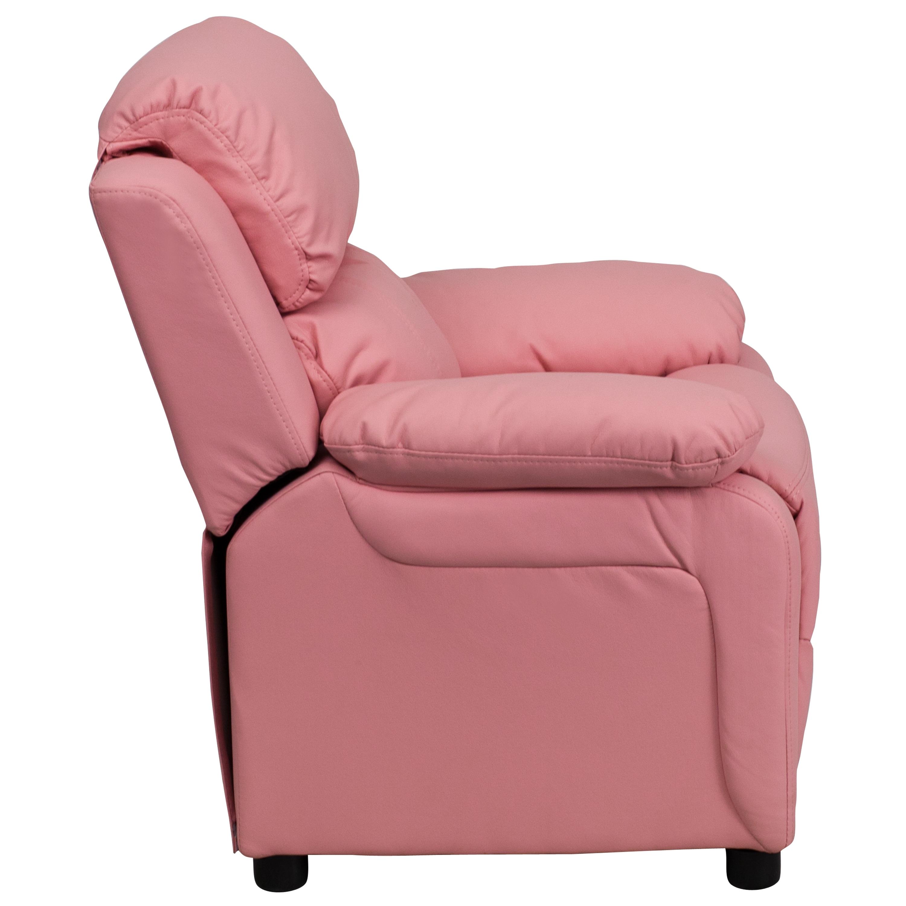 Flash Furniture Charlie Deluxe Padded Contemporary Pink Vinyl Kids Recliner with Storage Arms