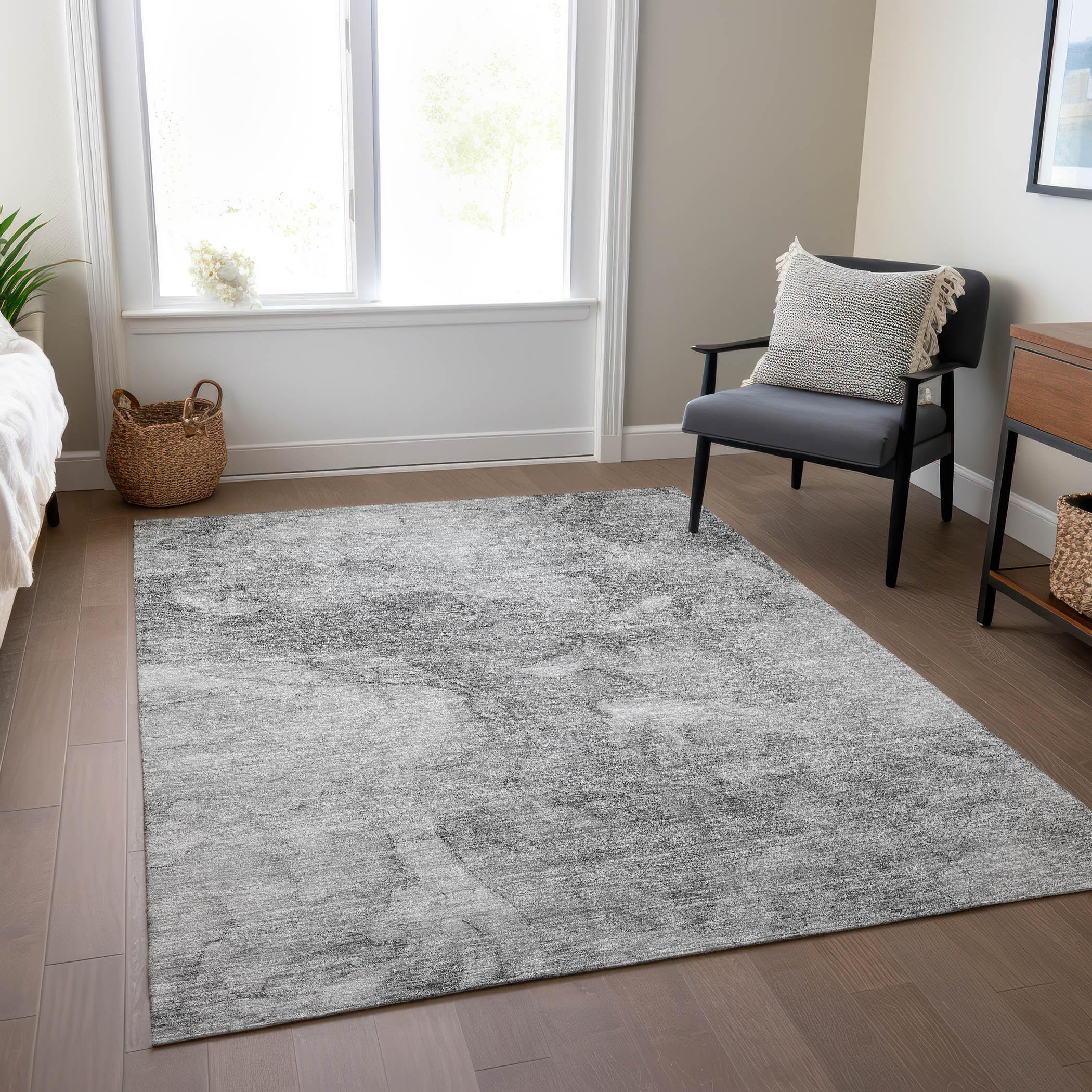 Gray Rectangular Machine Washable Indoor Outdoor Area Rug