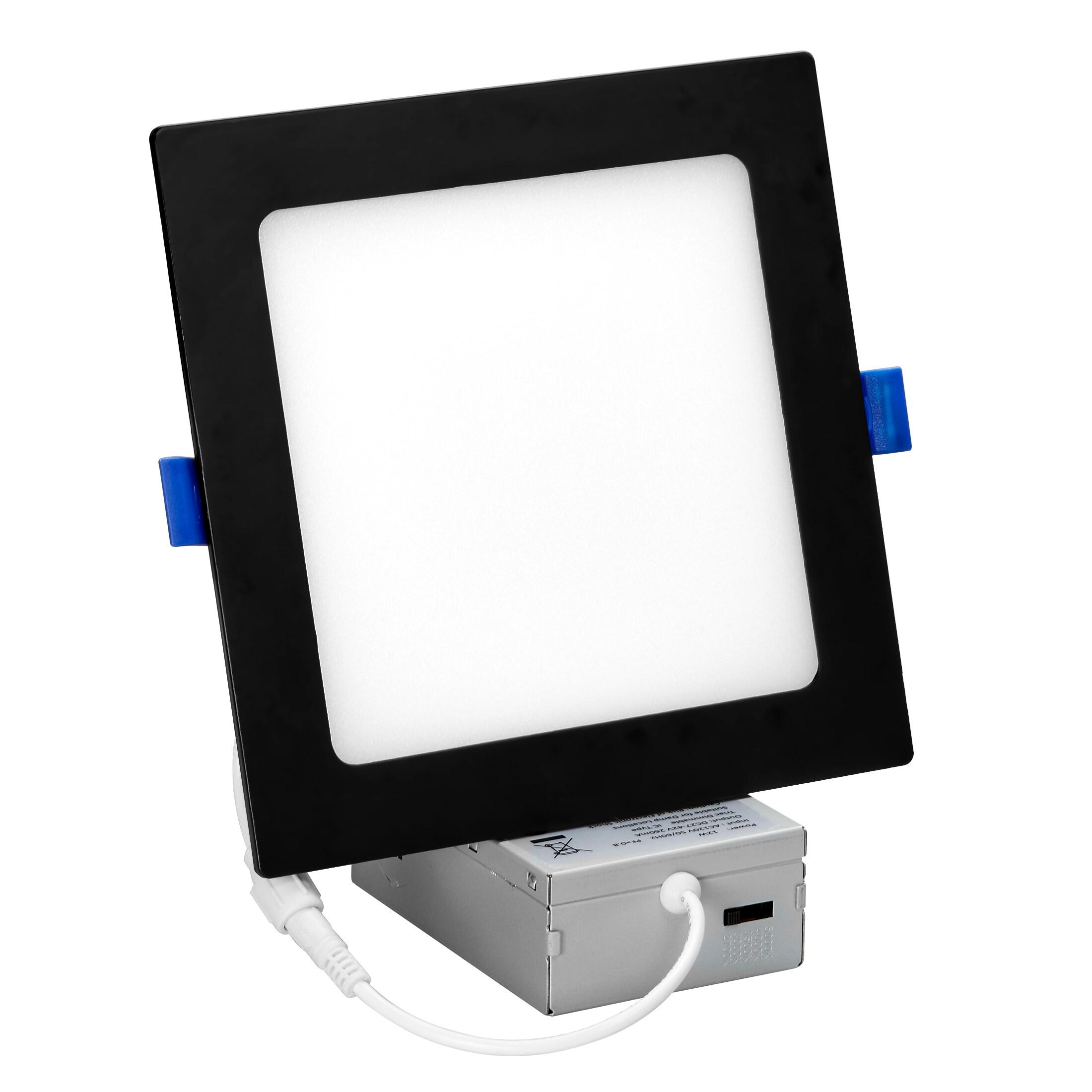 Maxxima 6 in. Square Ultra Thin Recessed LED Downlight 1000 Lumens, Black Trim, Color Selectable 2700K/3000K/3500K/4000K/5000K, Canless IC Rated, Slim, Dimmable, J-Box Included