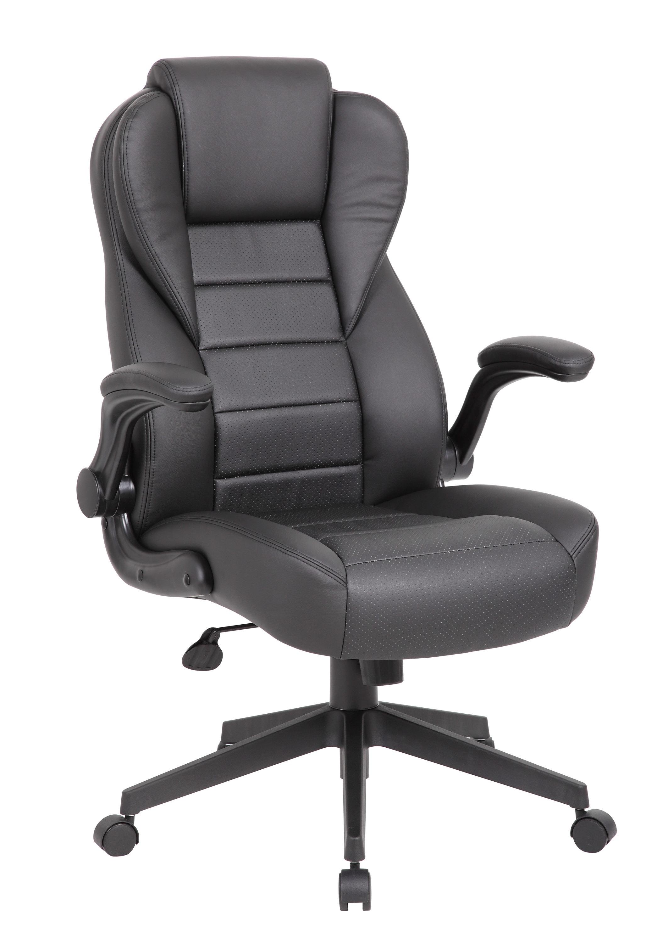 Executive High Back Leatherplus Flip Armchair Black - Boss Office Products: Ergonomic, Swivel, Lumbar Support, Adjustable Height