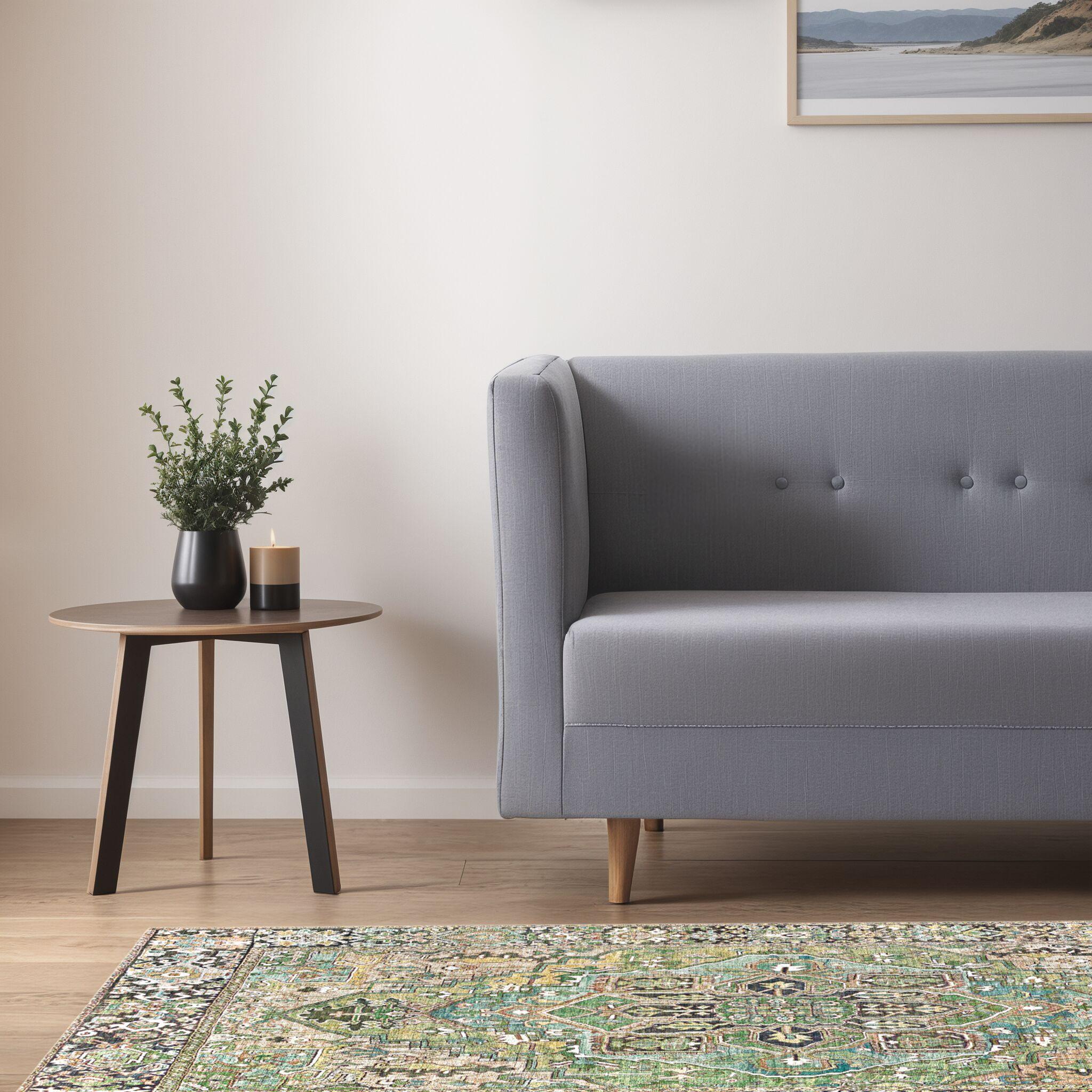 Blue Rectangular Reversible Washable Synthetic Rug 7'6" x 9'6"