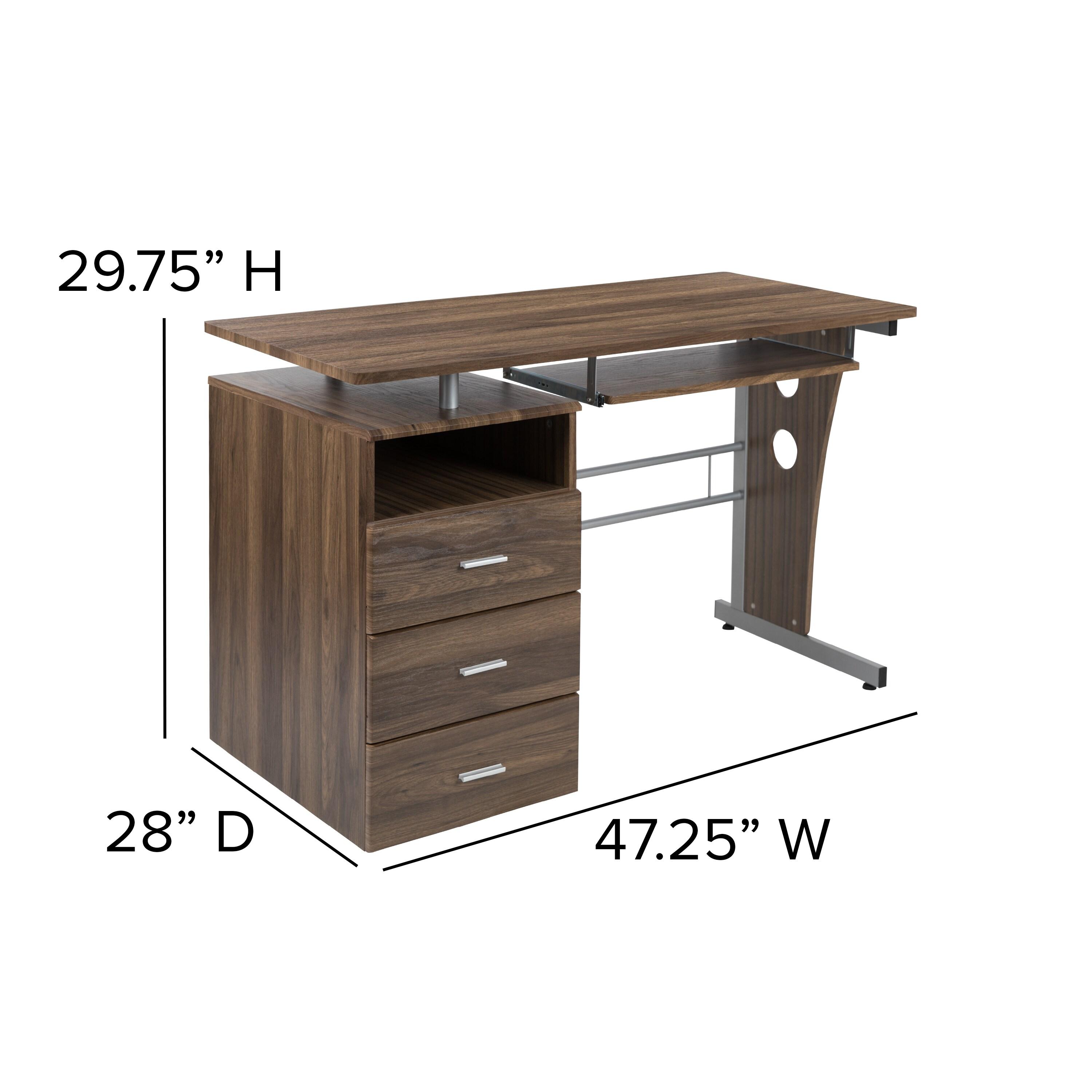 Flash Furniture Rustic Walnut Desk with Three Drawer Pedestal and Pull-Out Keyboard Tray