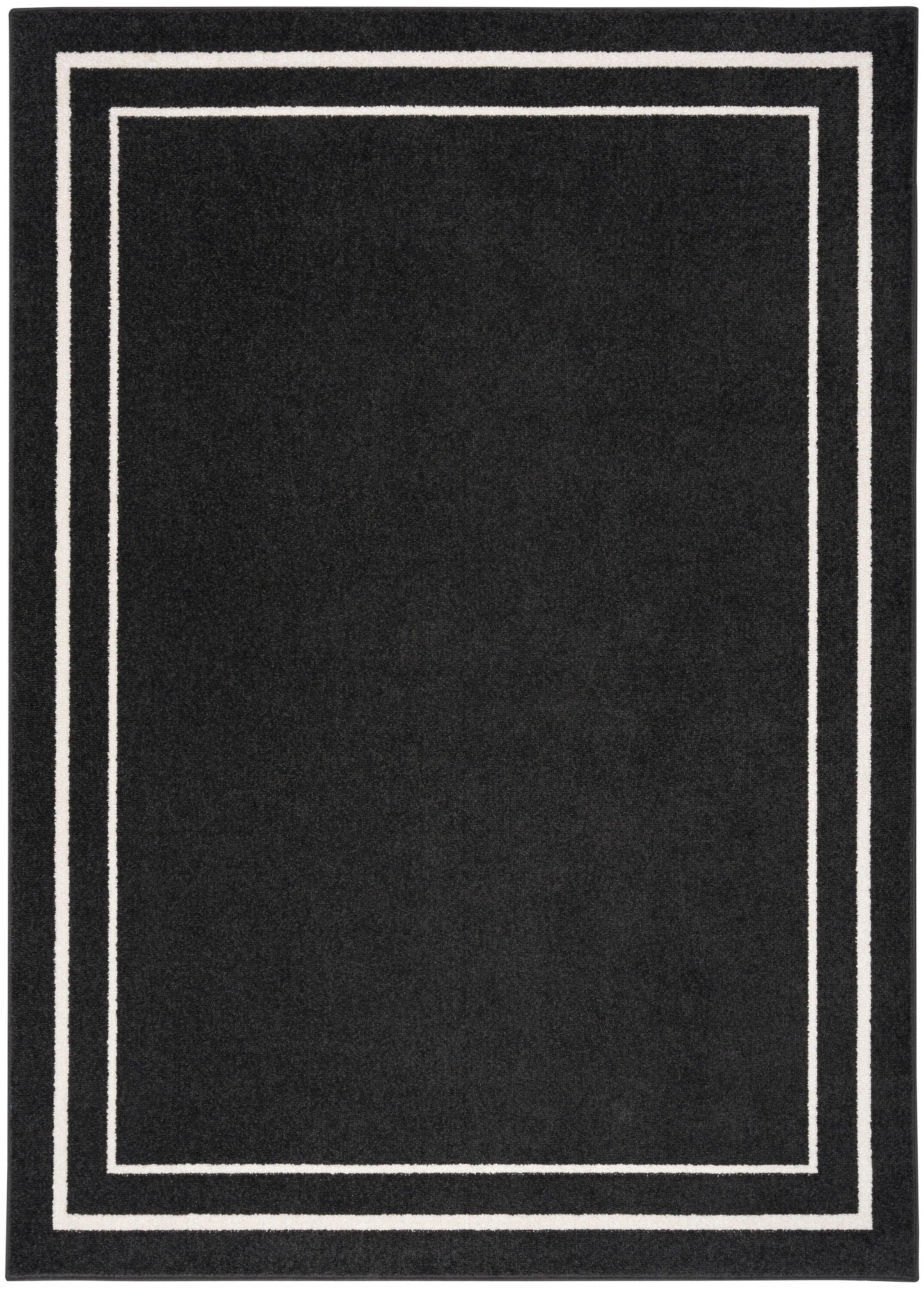 Nourison Essentials 4' x 6' Black Ivory Contemporary Bordered Indoor/Outdoor Area Rug